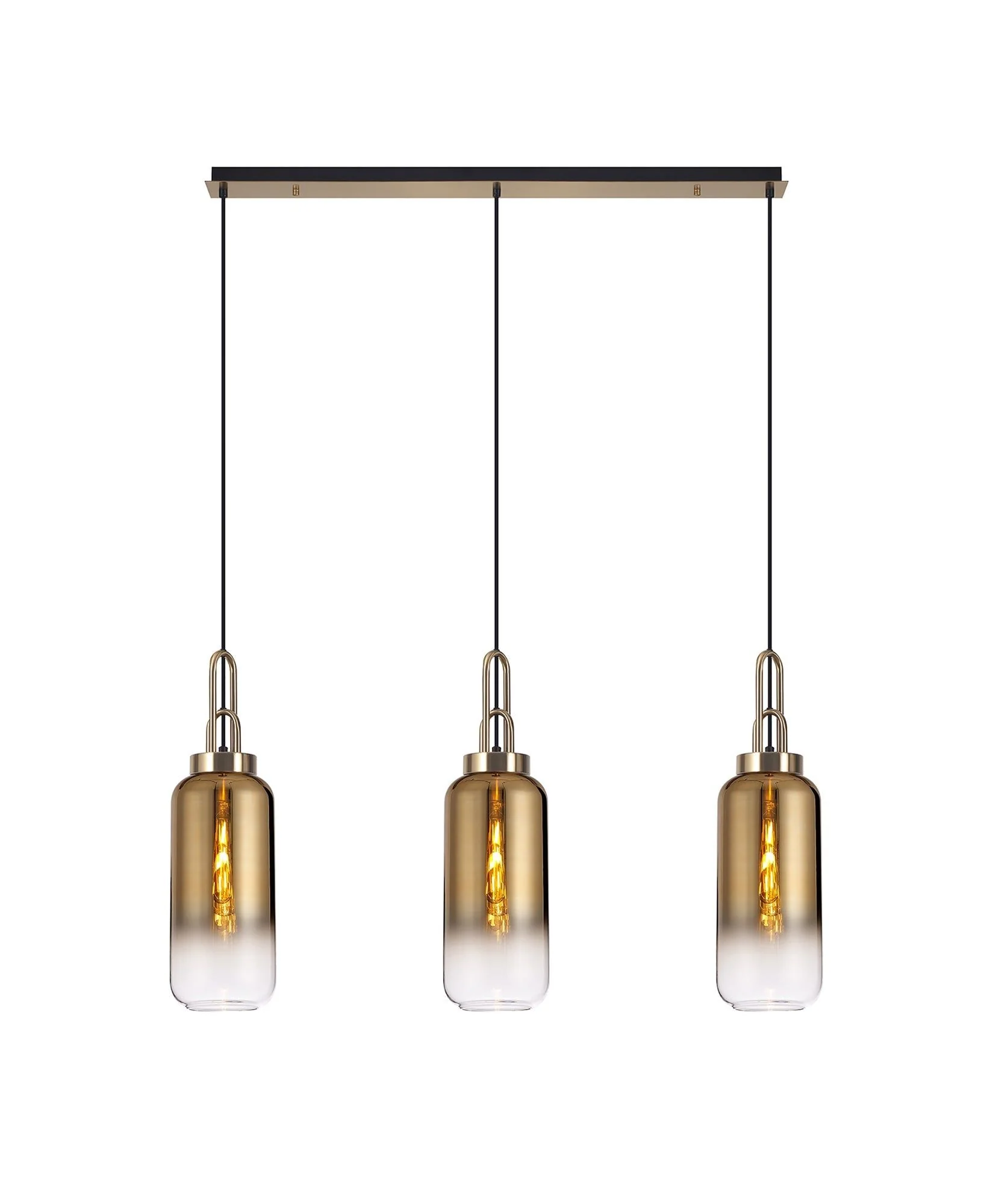 Cadiz 3L Kitchen/Island Ceiling Light E27 With Brass Gold & Matt Black With Various Glass Shade Colours IP20 - Image 3