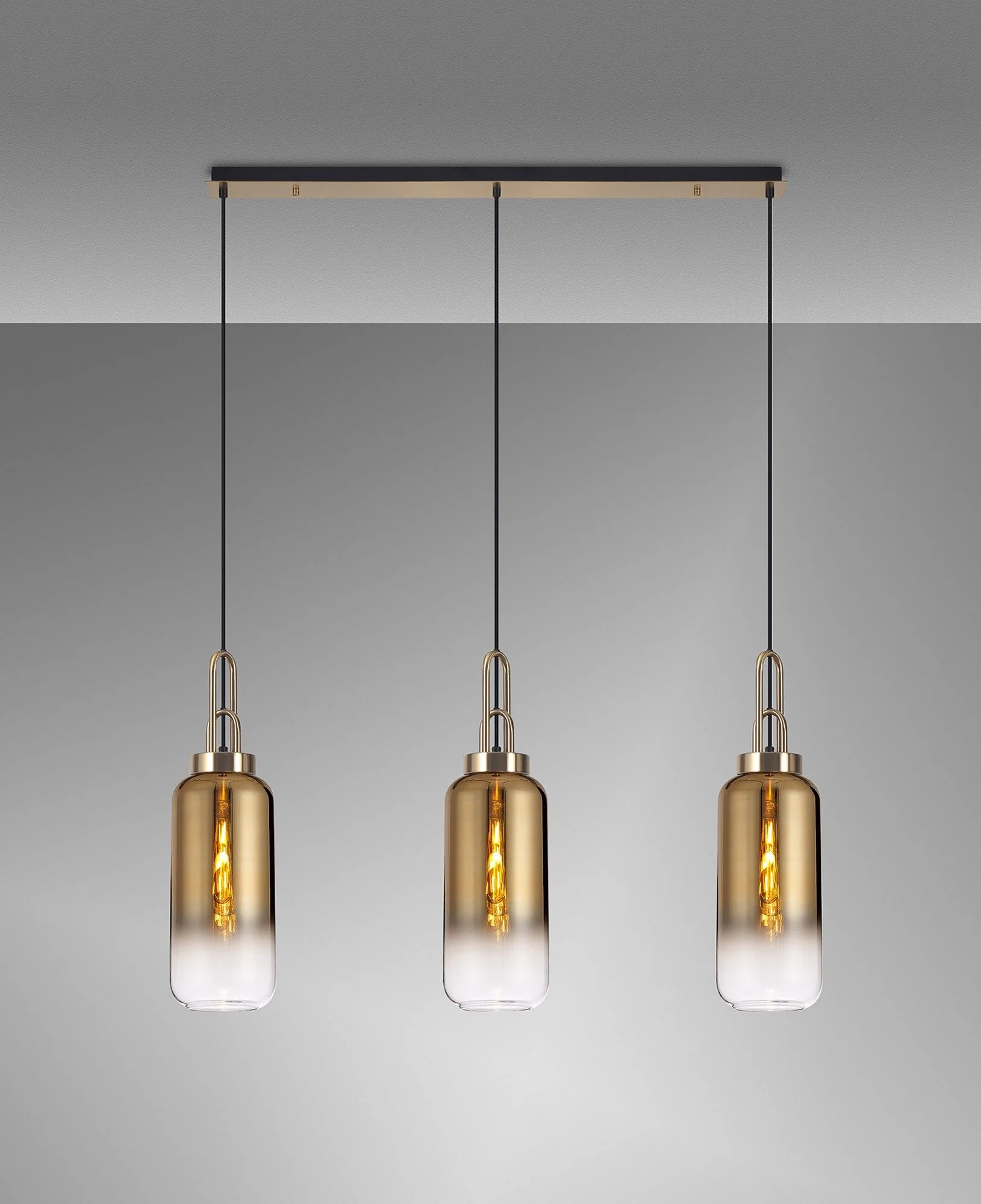 Cadiz 3L Kitchen/Island Ceiling Light E27 With Brass Gold & Matt Black With Various Glass Shade Colours IP20 - Image 4