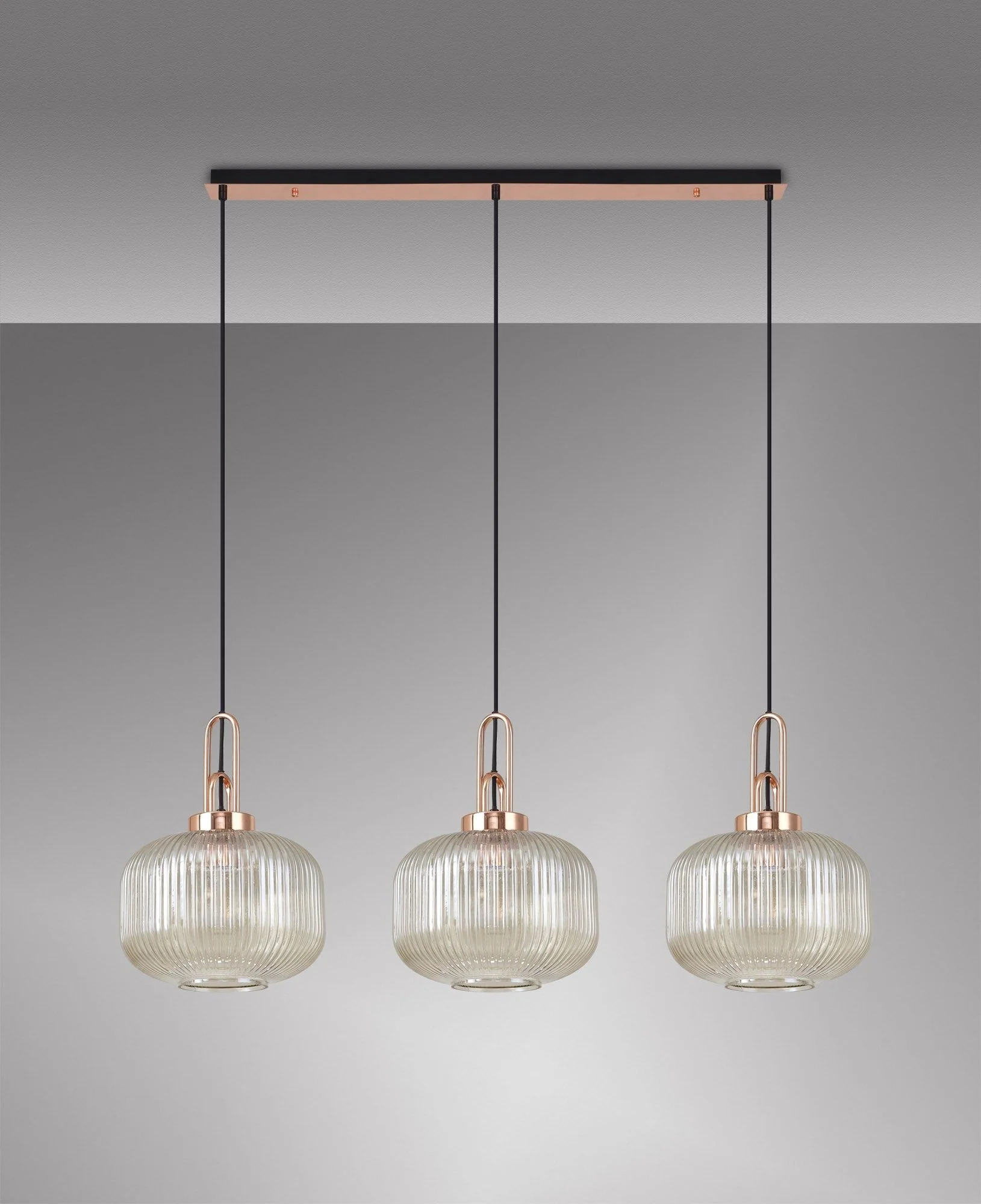 Cadiz 3L Kitchen/Island Ceiling Light E27 With Copper & Matt Black With Various Glass Shade Colours IP20 - Image 10