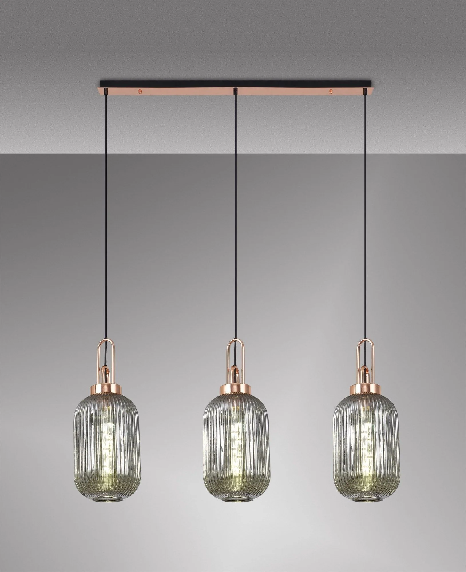 Cadiz 3L Kitchen/Island Ceiling Light E27 With Copper & Matt Black With Various Glass Shade Colours IP20 - Image 11