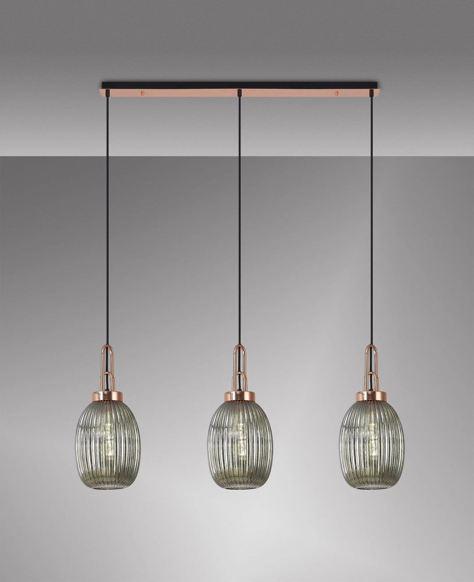 Cadiz 3L Kitchen/Island Ceiling Light E27 With Copper & Matt Black With Various Glass Shade Colours IP20 - Image 13