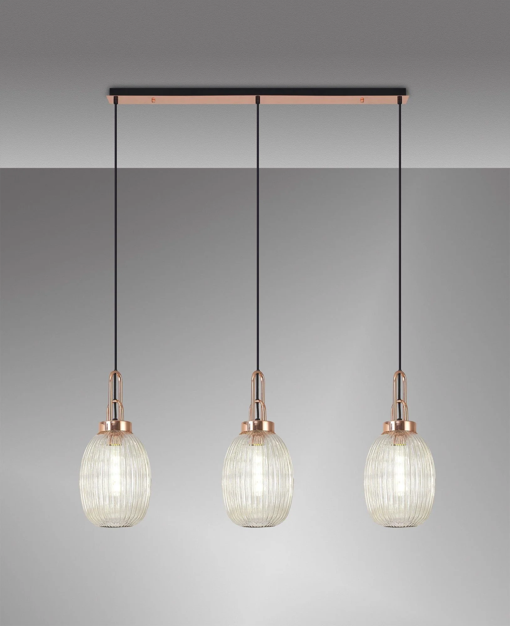 Cadiz 3L Kitchen/Island Ceiling Light E27 With Copper & Matt Black With Various Glass Shade Colours IP20 - Image 15