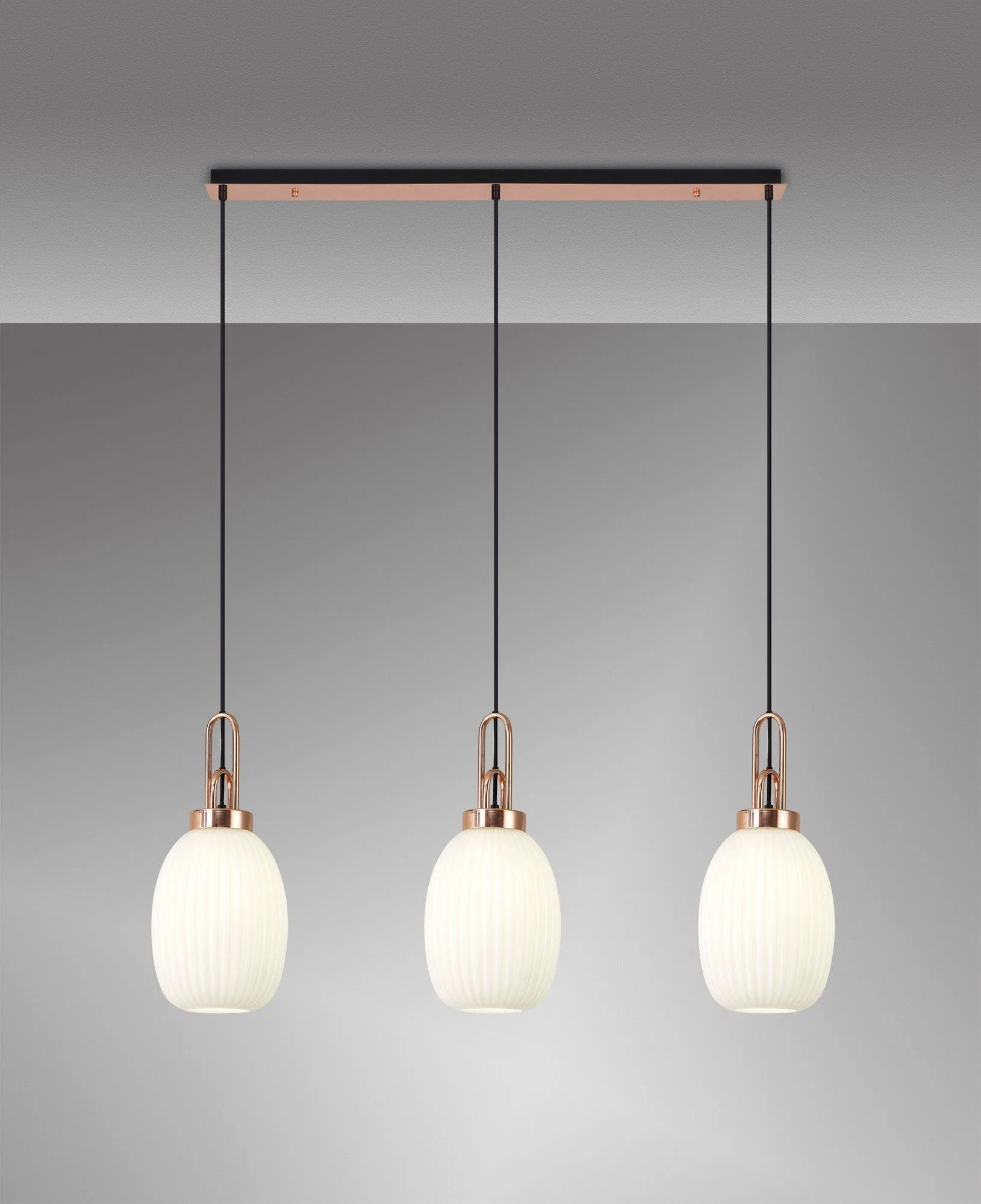 Cadiz 3L Kitchen/Island Ceiling Light E27 With Copper & Matt Black With Various Glass Shade Colours IP20 - Image 17