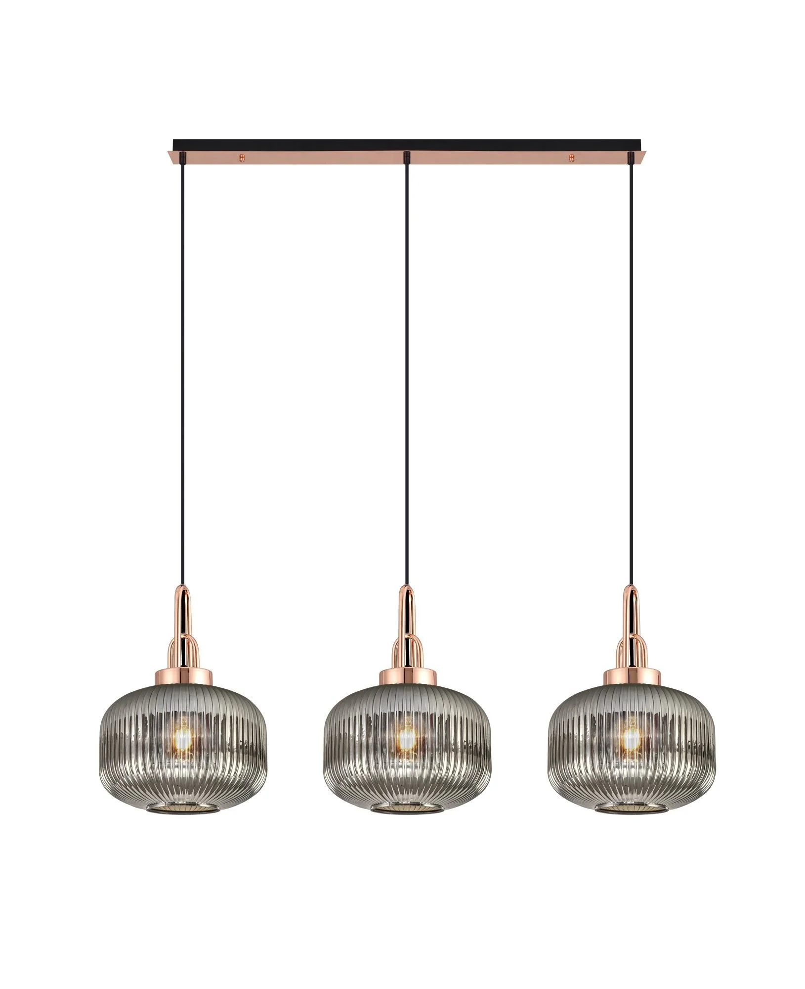 Cadiz 3L Kitchen/Island Ceiling Light E27 With Copper & Matt Black With Various Glass Shade Colours IP20 - Image 18