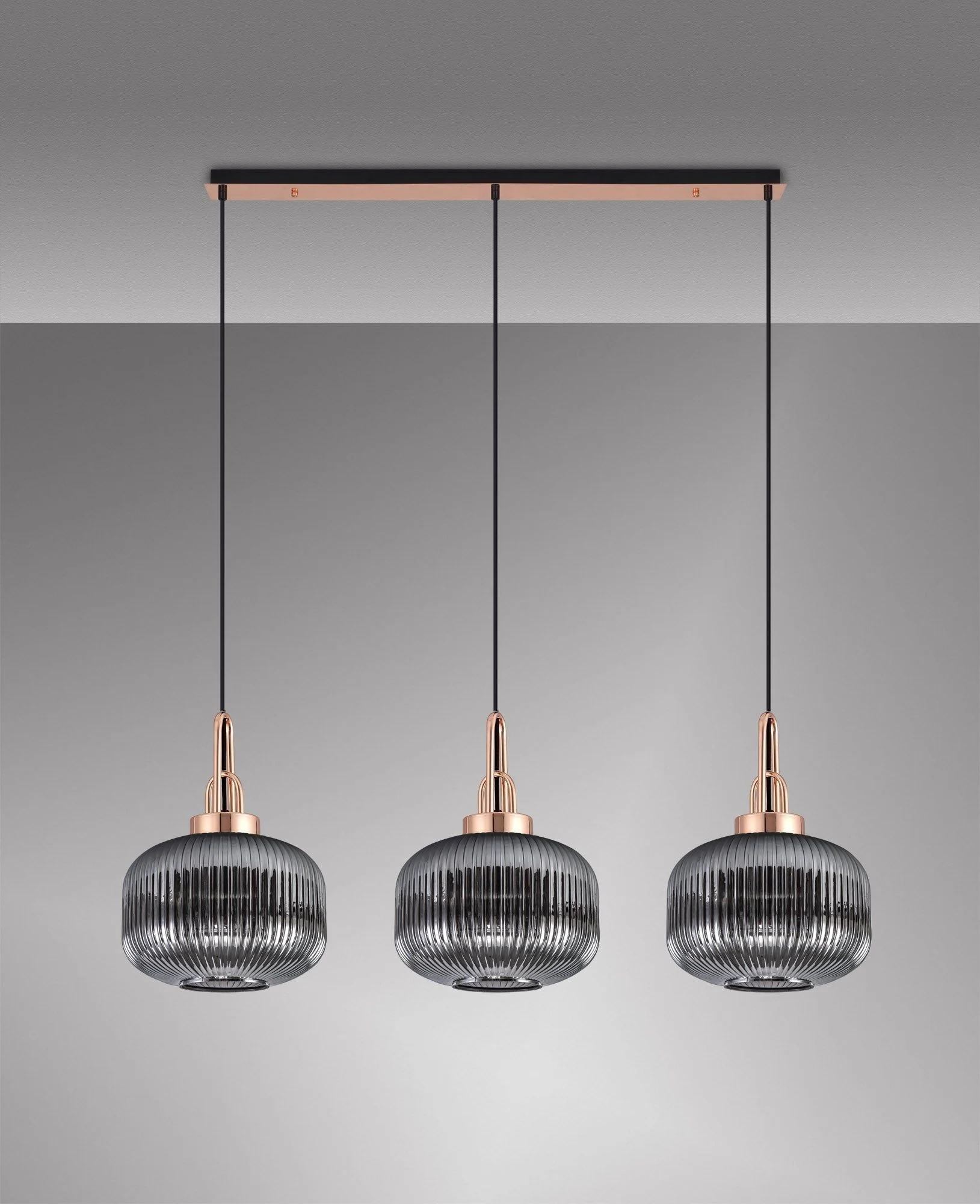 Cadiz 3L Kitchen/Island Ceiling Light E27 With Copper & Matt Black With Various Glass Shade Colours IP20 - Image 19