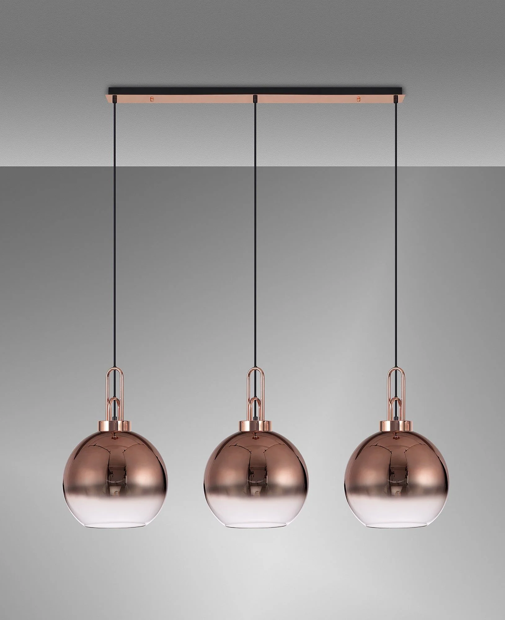 Cadiz 3L Kitchen/Island Ceiling Light E27 With Copper & Matt Black With Various Glass Shade Colours IP20 - Image 2