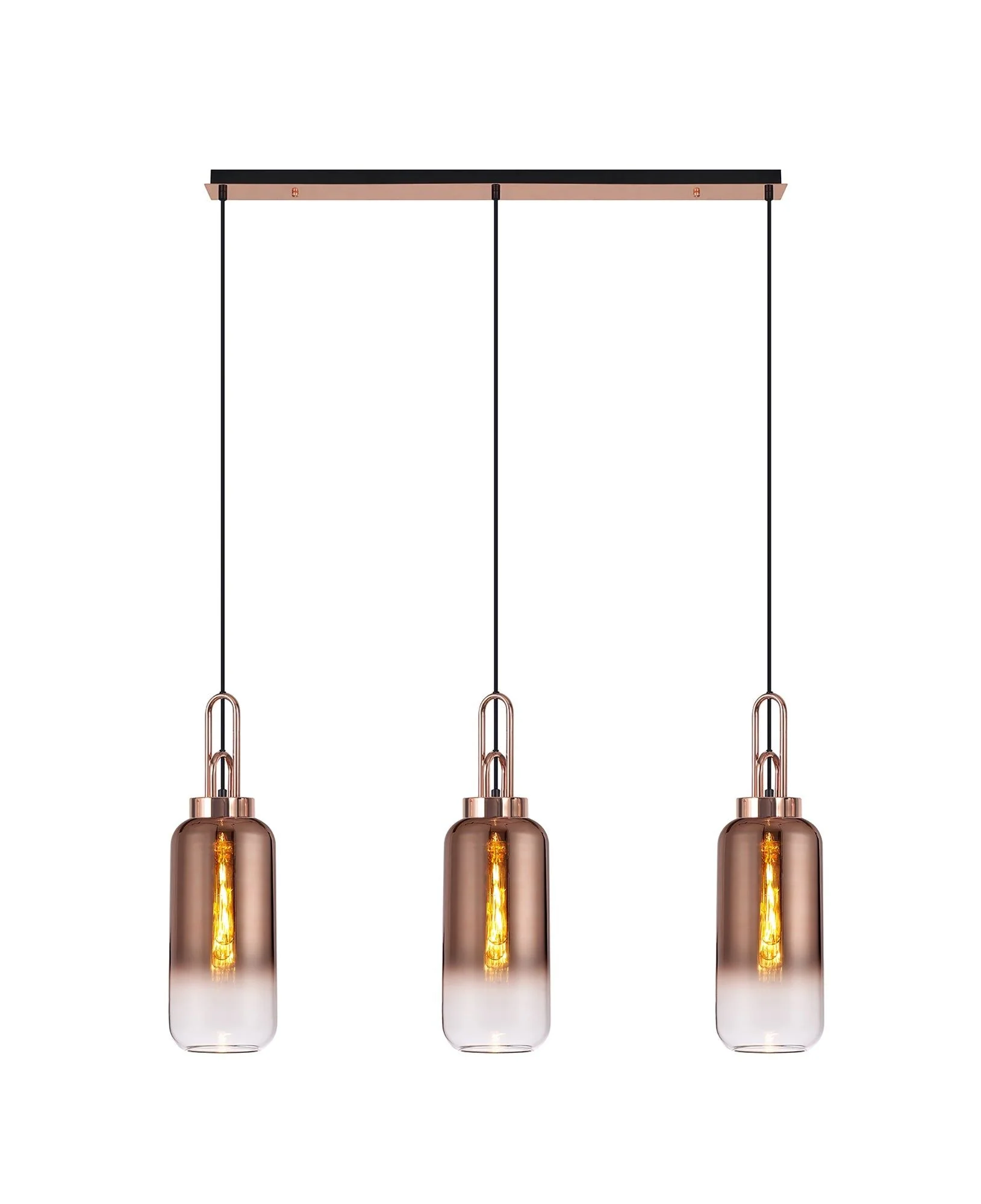Cadiz 3L Kitchen/Island Ceiling Light E27 With Copper & Matt Black With Various Glass Shade Colours IP20 - Image 3