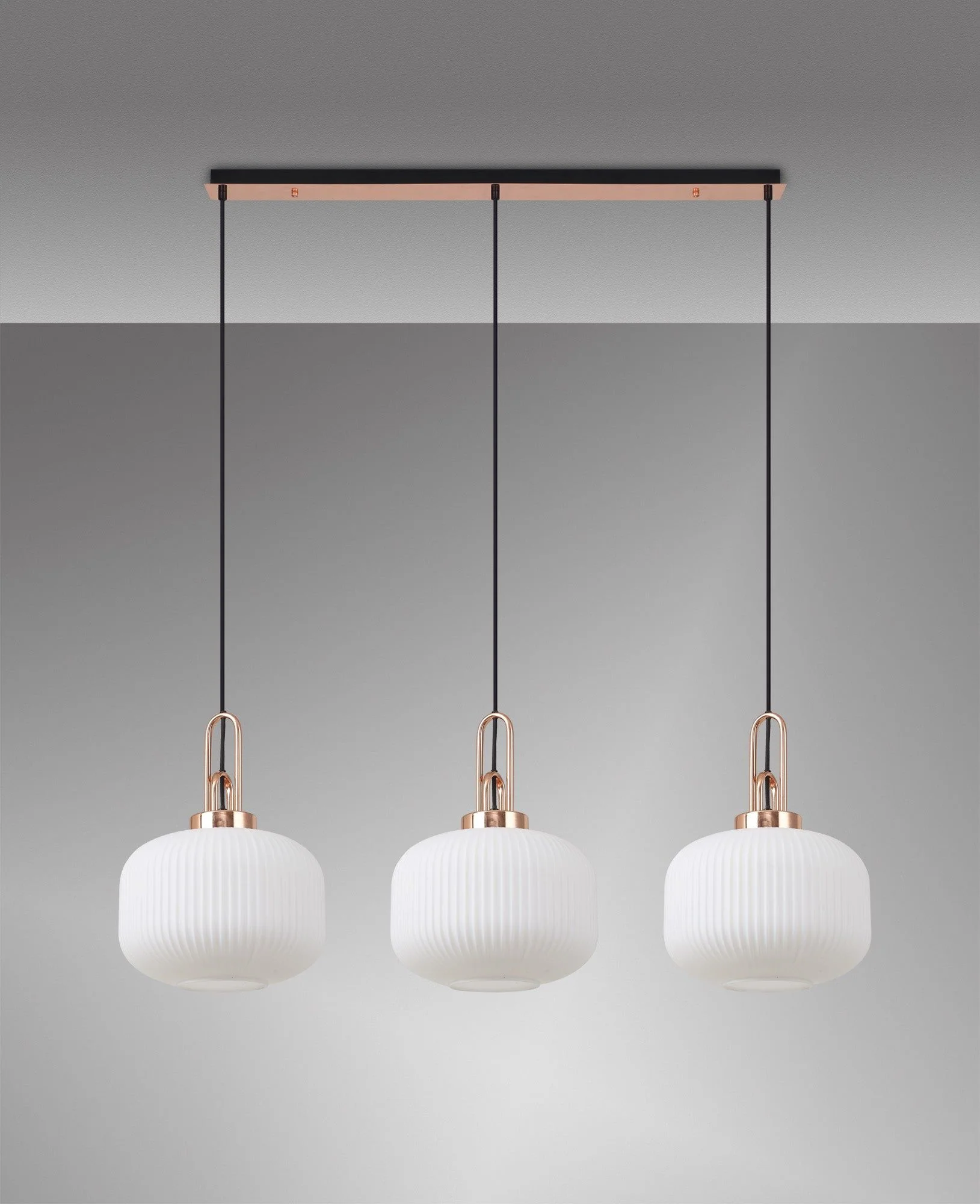 Cadiz 3L Kitchen/Island Ceiling Light E27 With Copper & Matt Black With Various Glass Shade Colours IP20 - Image 6