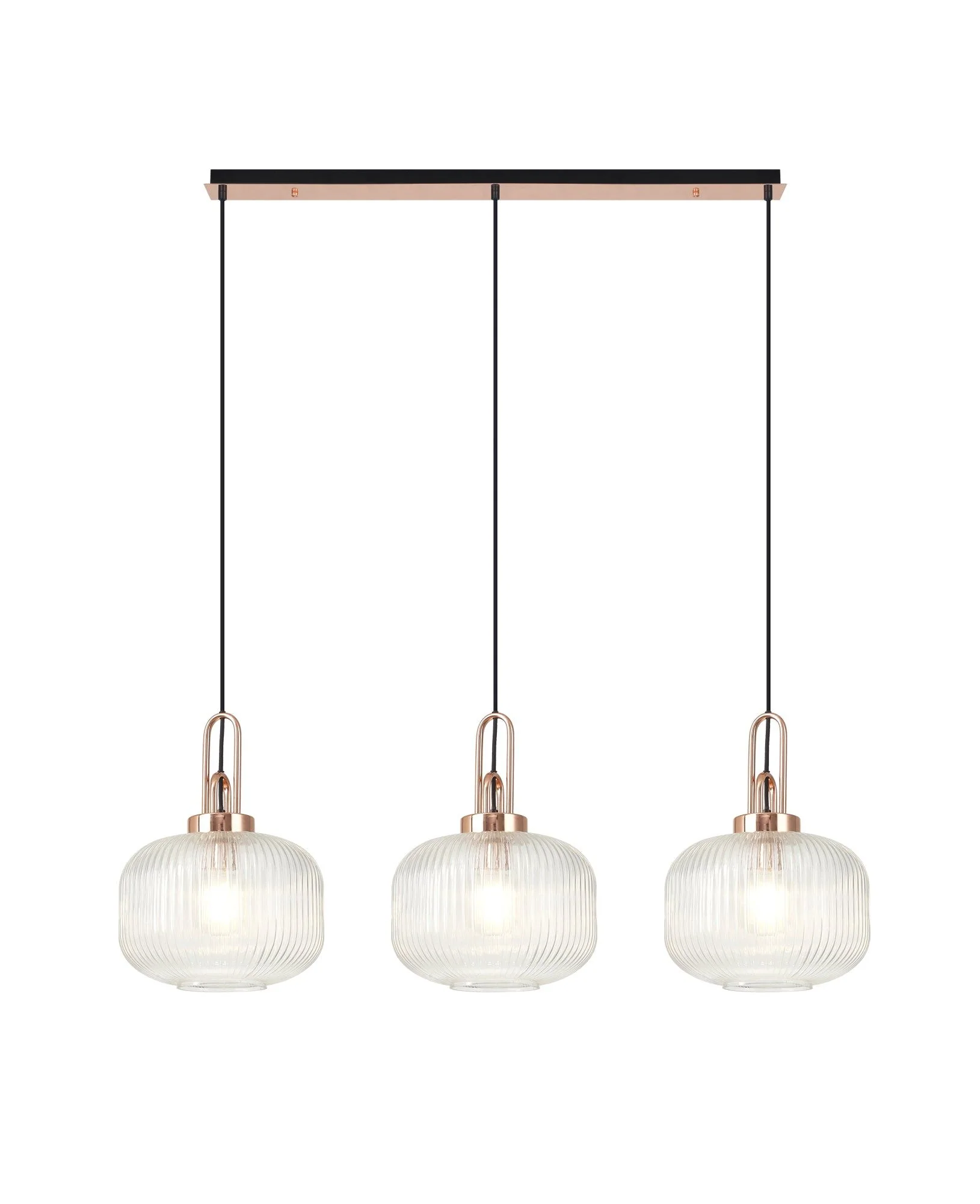 Cadiz 3L Kitchen/Island Ceiling Light E27 With Copper & Matt Black With Various Glass Shade Colours IP20 - Image 7