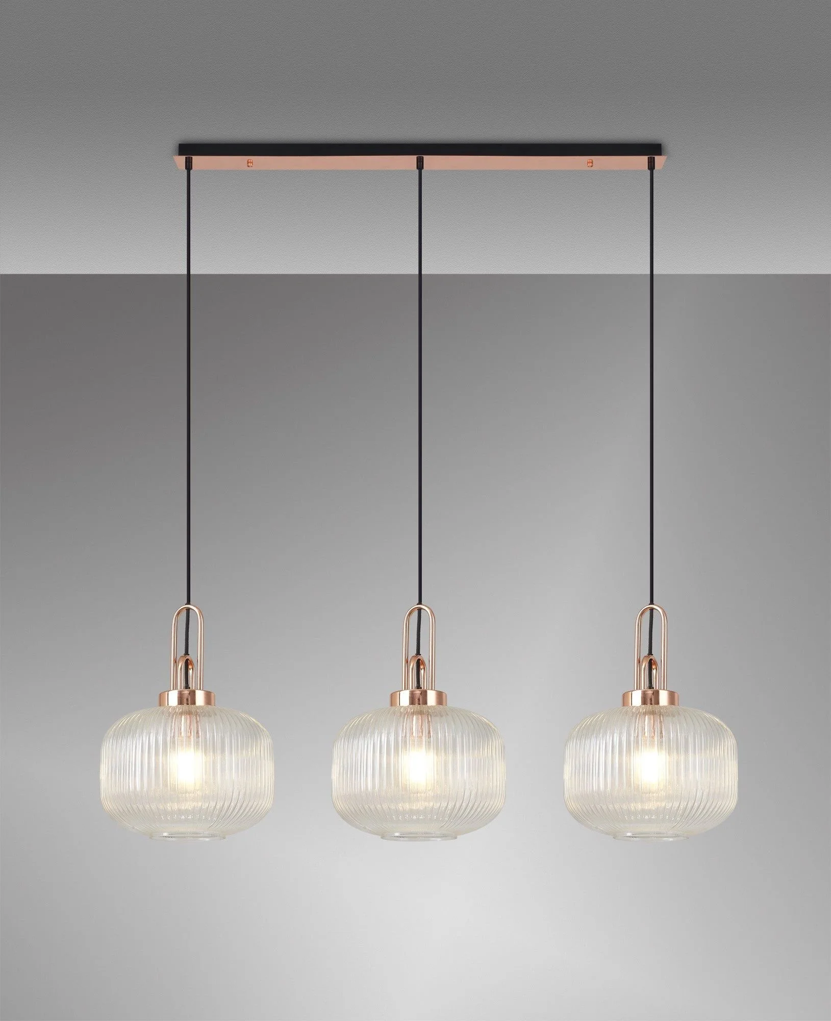 Cadiz 3L Kitchen/Island Ceiling Light E27 With Copper & Matt Black With Various Glass Shade Colours IP20 - Image 8