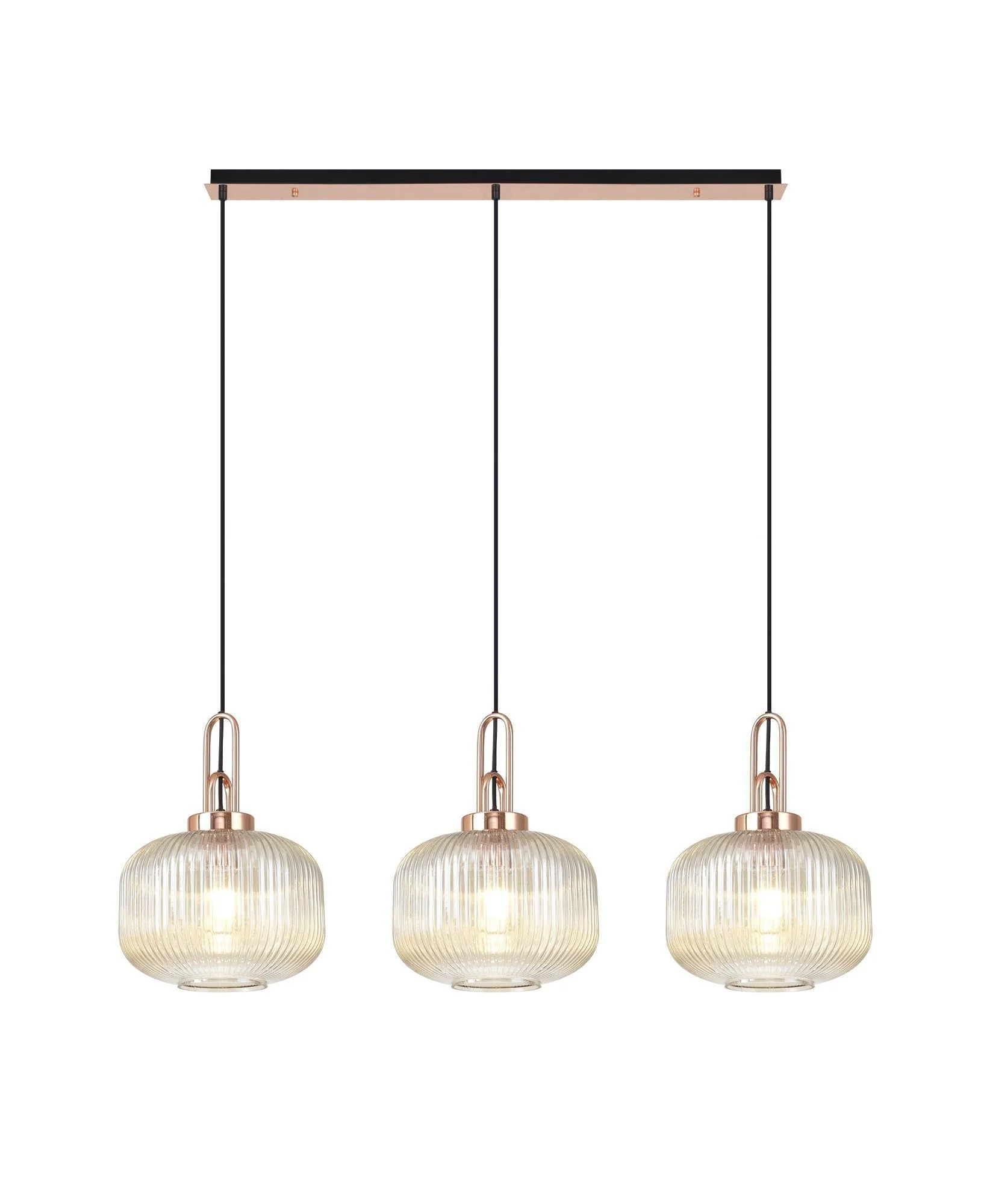 Cadiz 3L Kitchen/Island Ceiling Light E27 With Copper & Matt Black With Various Glass Shade Colours IP20 - Image 9