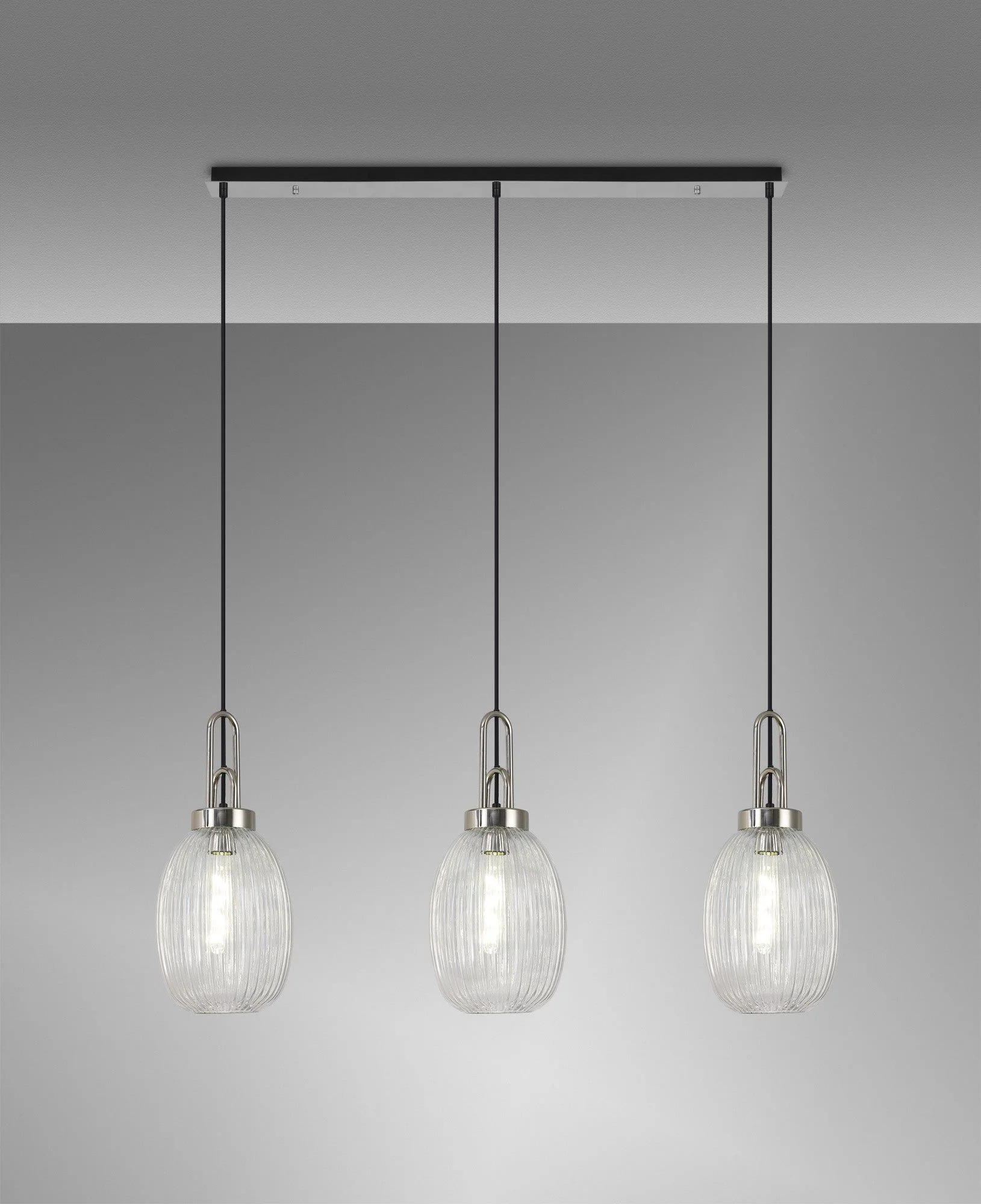 Cadiz 3L Kitchen/Island Ceiling Light E27 With Polished Nickel & Matt Black With Various Glass Shade Colours IP20 - Image 11