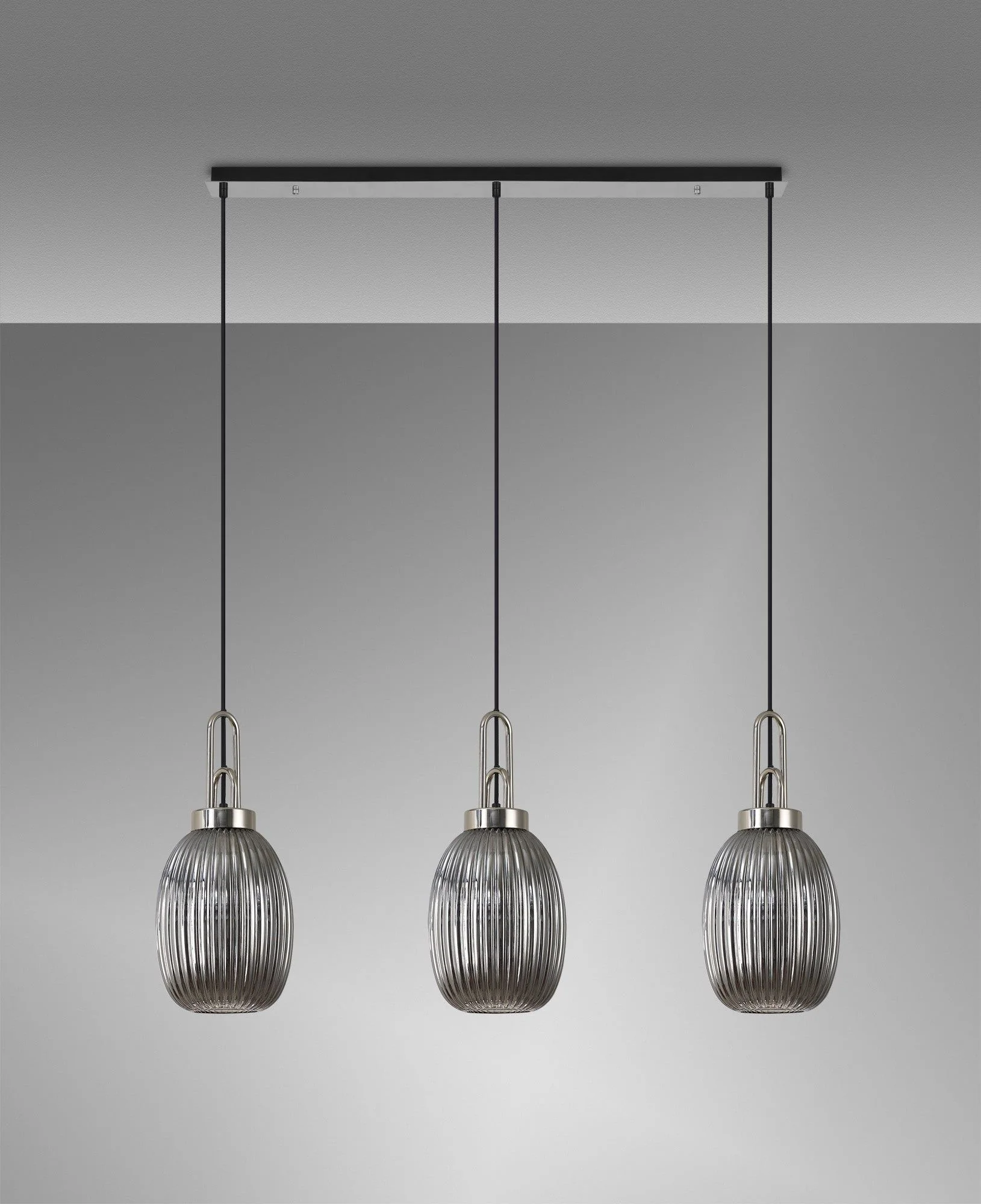 Cadiz 3L Kitchen/Island Ceiling Light E27 With Polished Nickel & Matt Black With Various Glass Shade Colours IP20 - Image 13