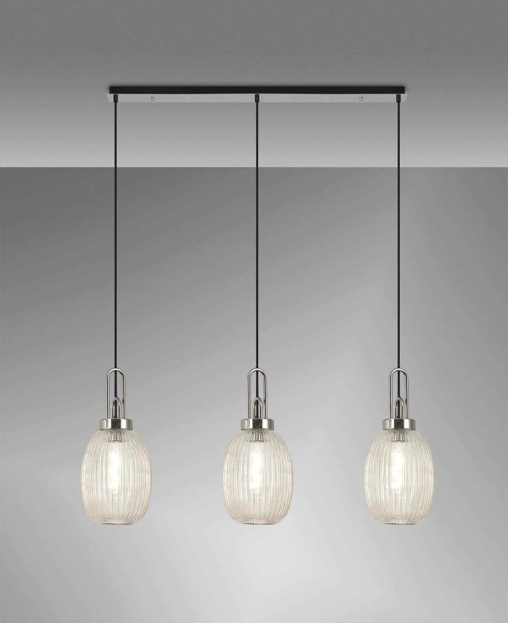 Cadiz 3L Kitchen/Island Ceiling Light E27 With Polished Nickel & Matt Black With Various Glass Shade Colours IP20 - Image 15
