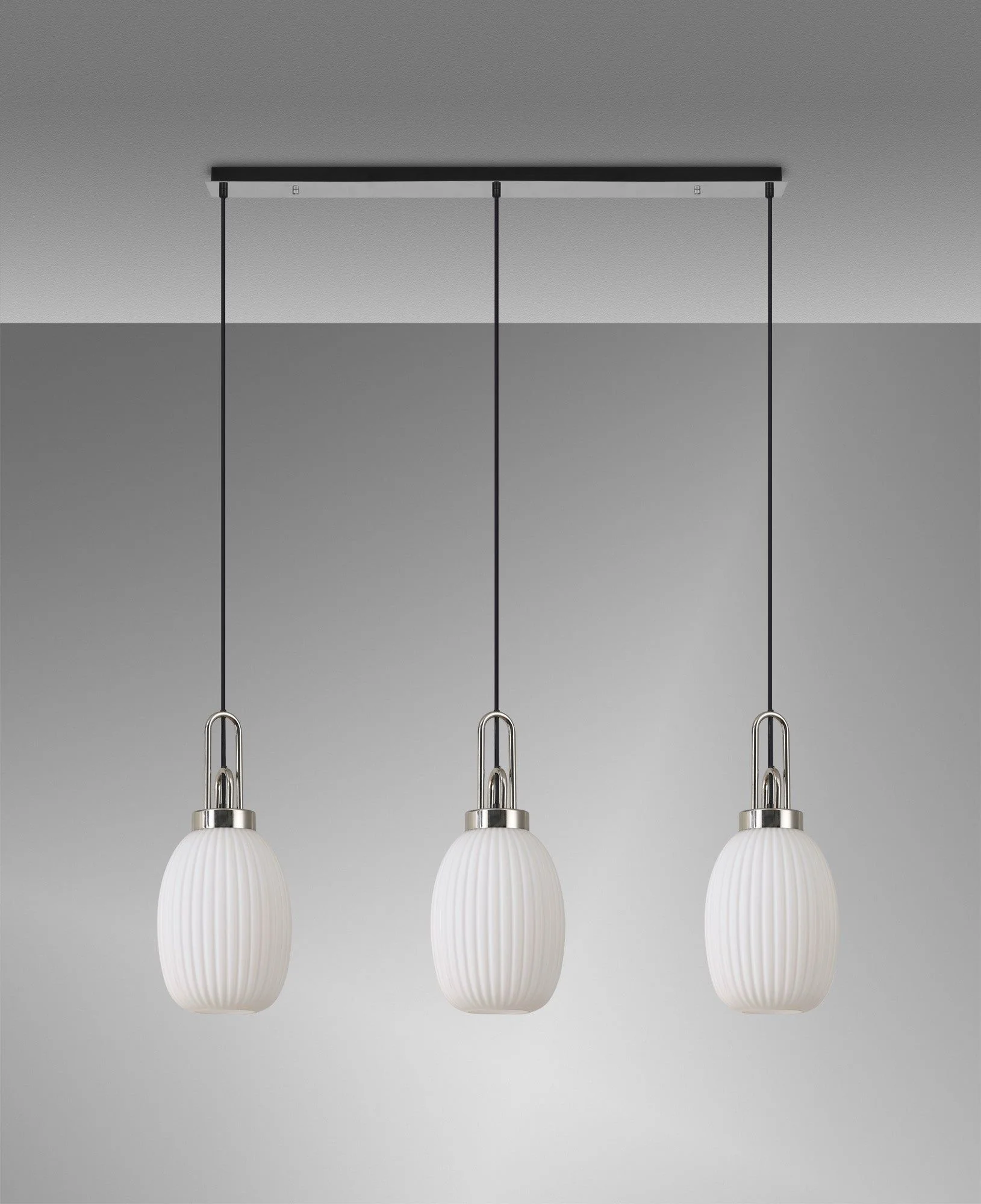 Cadiz 3L Kitchen/Island Ceiling Light E27 With Polished Nickel & Matt Black With Various Glass Shade Colours IP20 - Image 17