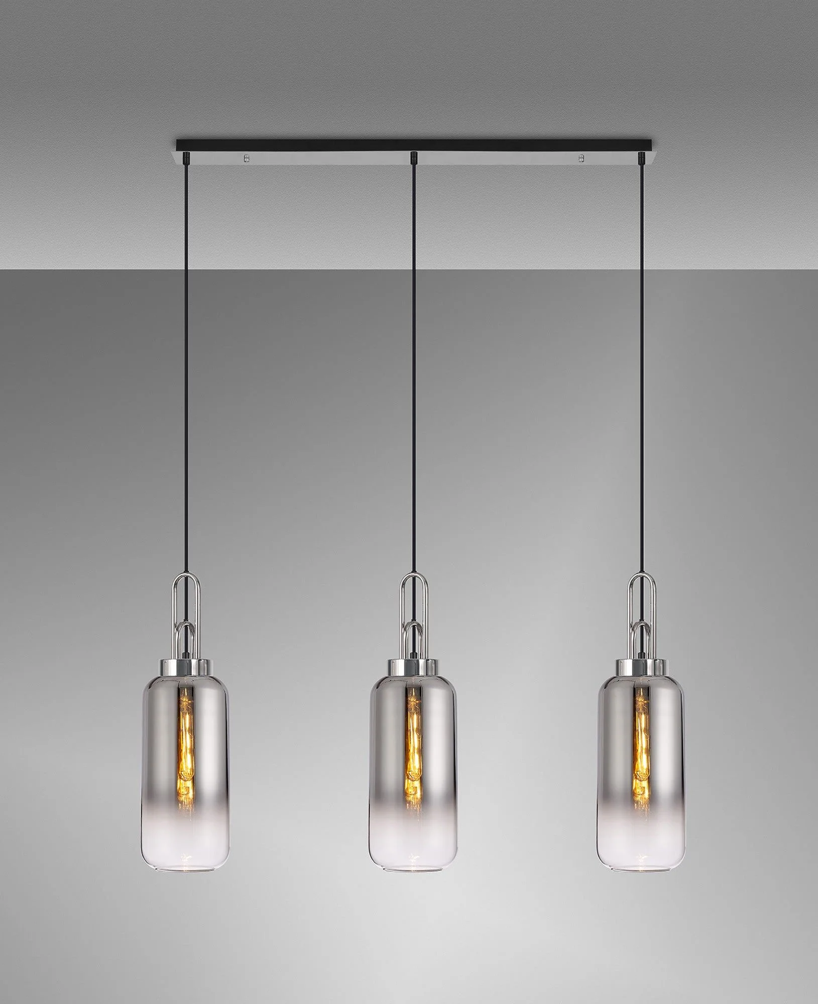Cadiz 3L Kitchen/Island Ceiling Light E27 With Polished Nickel & Matt Black With Various Glass Shade Colours IP20 - Image 3
