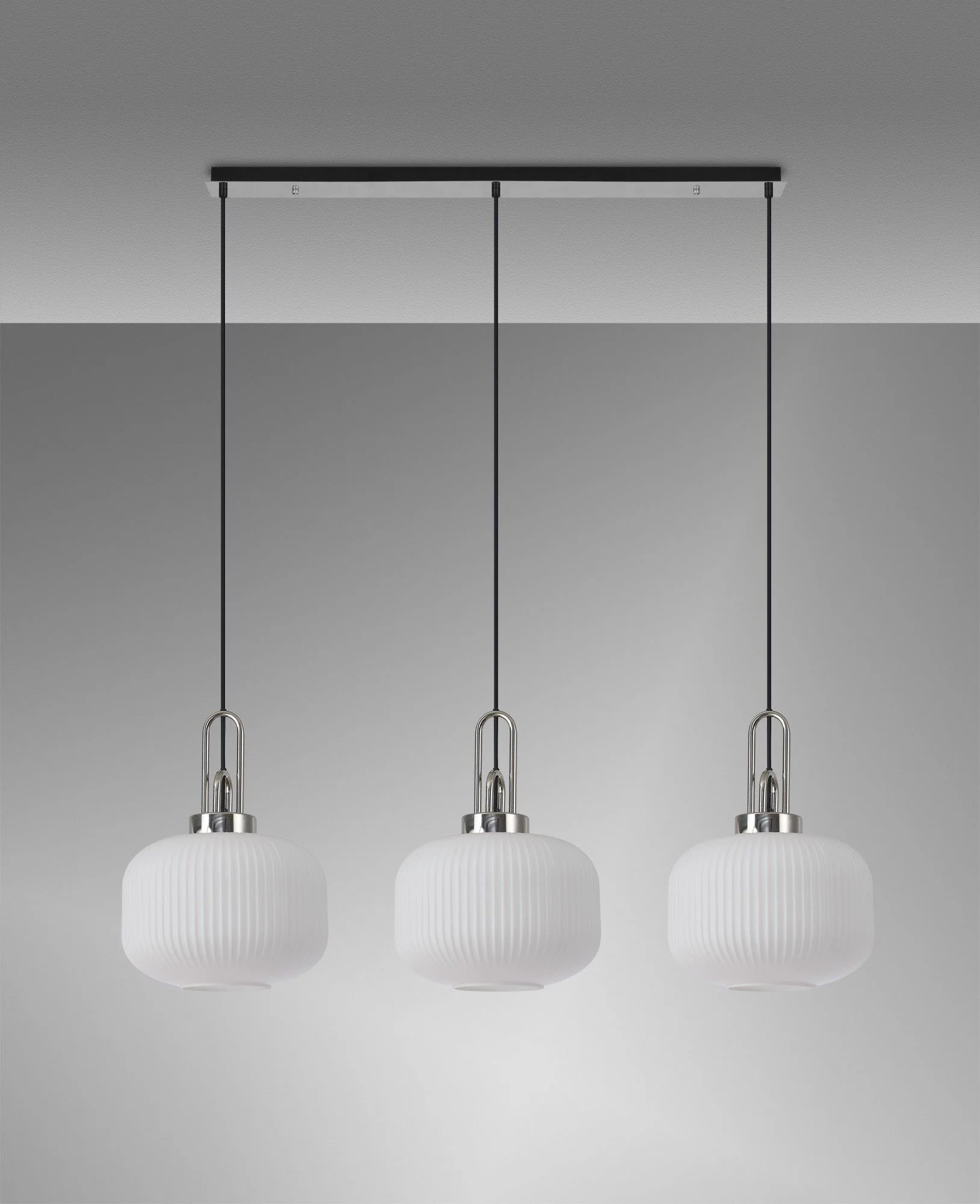Cadiz 3L Kitchen/Island Ceiling Light E27 With Polished Nickel & Matt Black With Various Glass Shade Colours IP20 - Image 5
