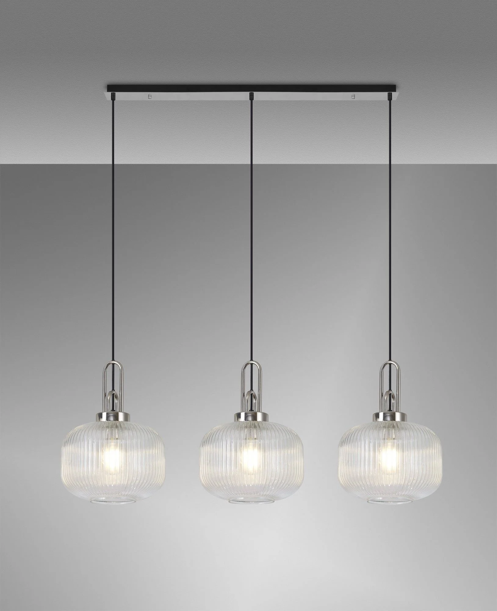 Cadiz 3L Kitchen/Island Ceiling Light E27 With Polished Nickel & Matt Black With Various Glass Shade Colours IP20 - Image 7