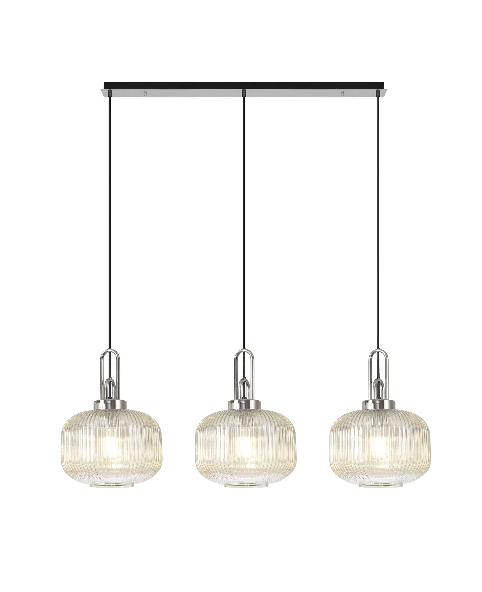 Cadiz 3L Kitchen/Island Ceiling Light E27 With Polished Nickel & Matt Black With Various Glass Shade Colours IP20 - Image 8