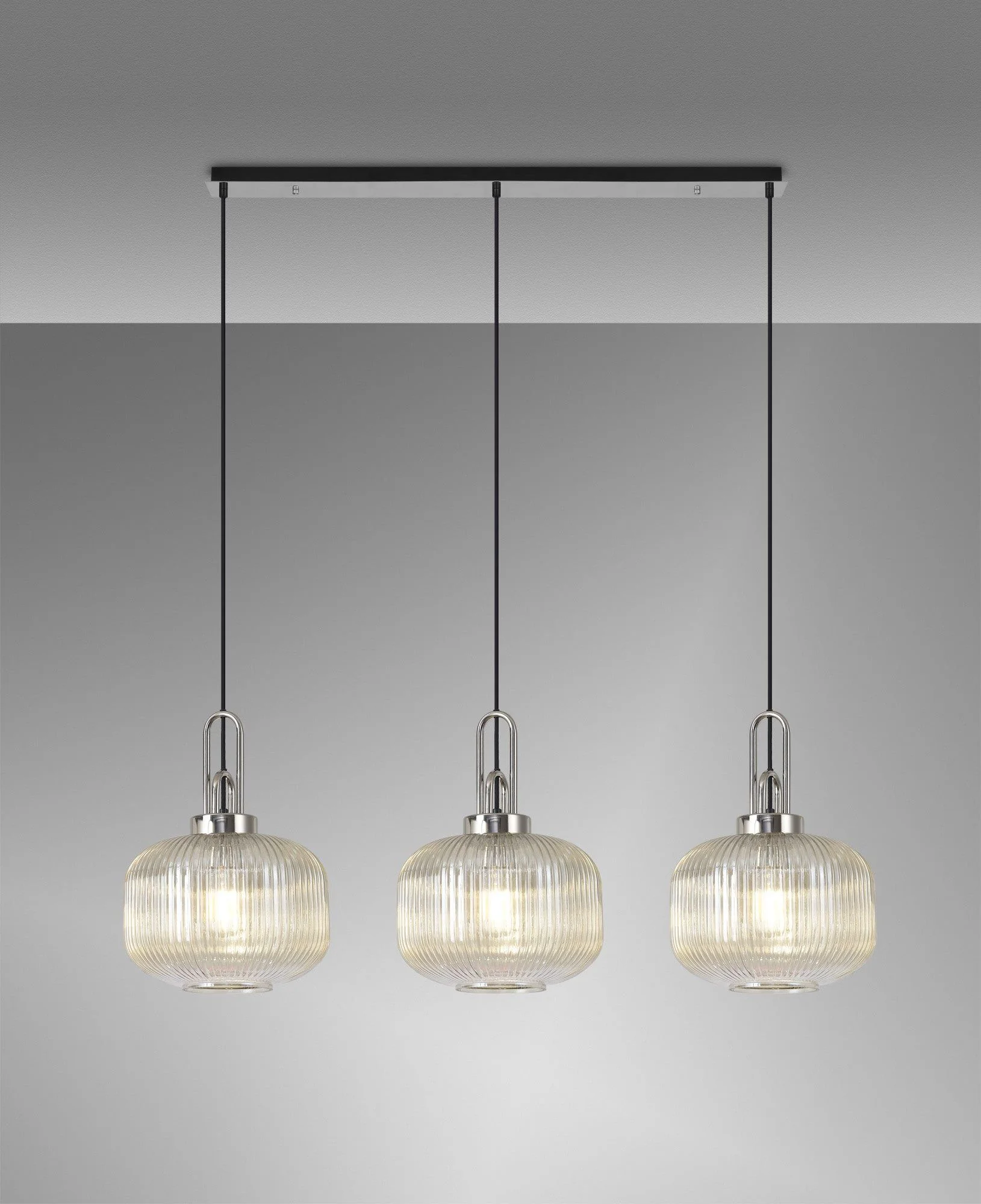 Cadiz 3L Kitchen/Island Ceiling Light E27 With Polished Nickel & Matt Black With Various Glass Shade Colours IP20 - Image 9