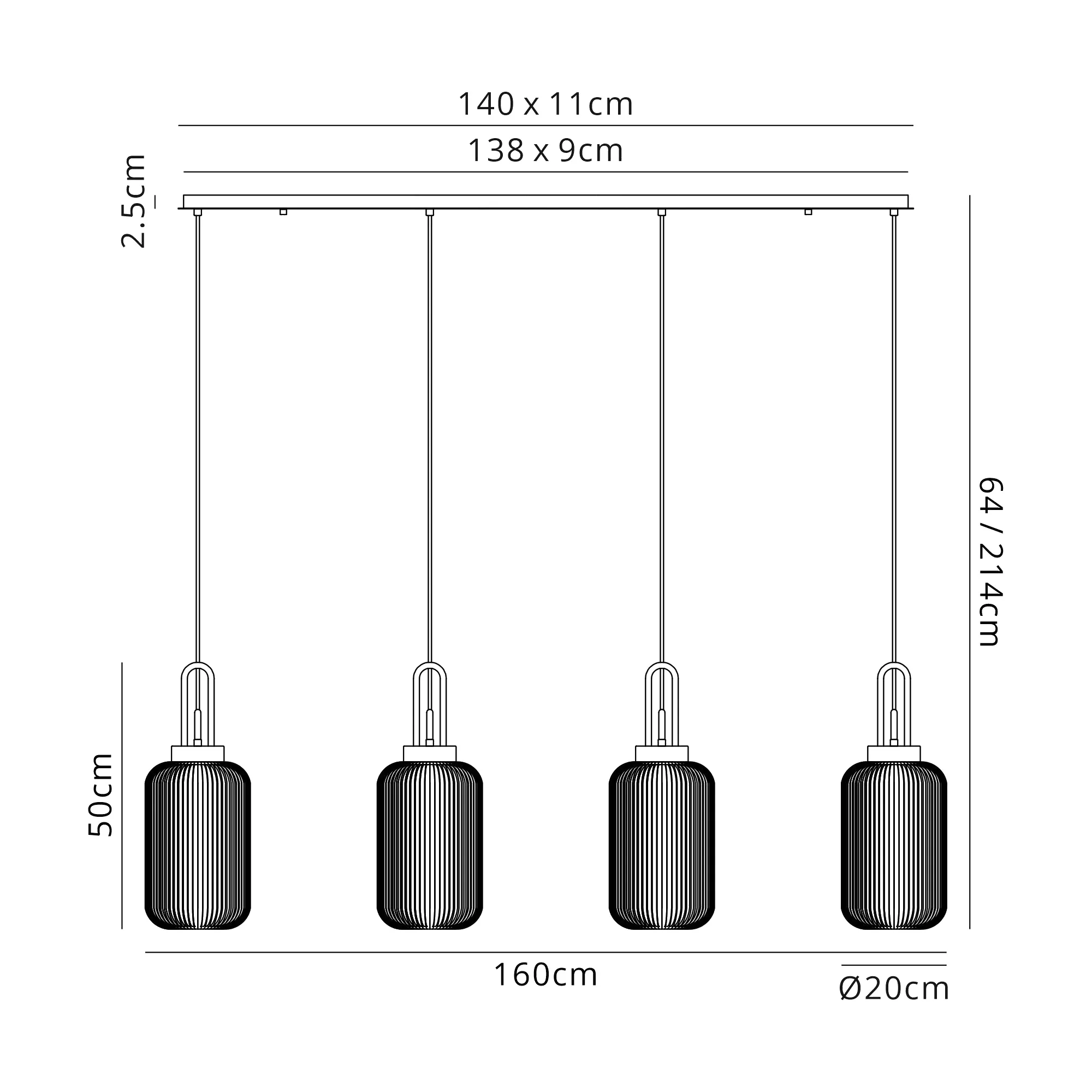 Cadiz 4Lt Linear Pendant - Various Finishes - Image 7