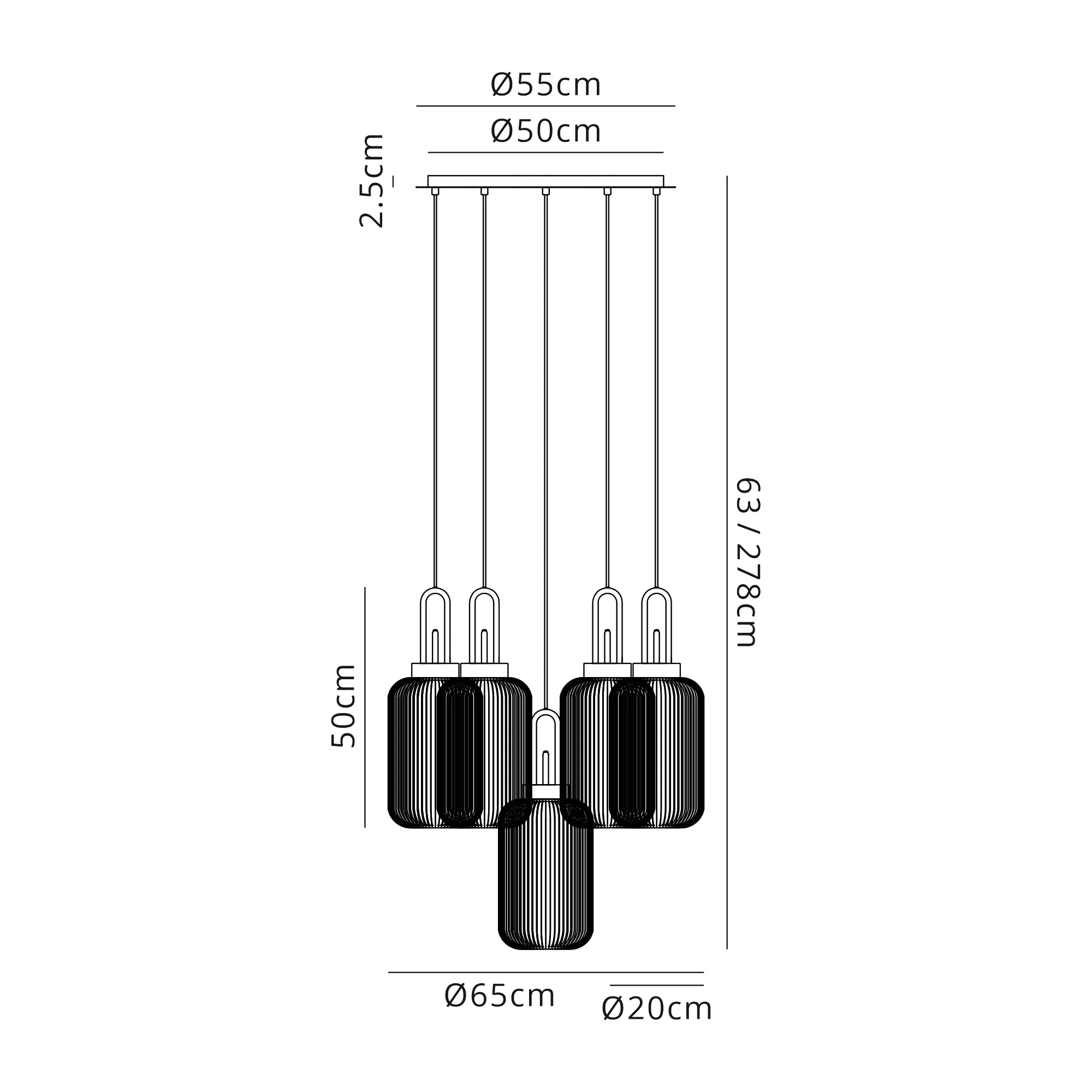 Cadiz 5Lt Cluster Pendant - Various Colours - Image 112