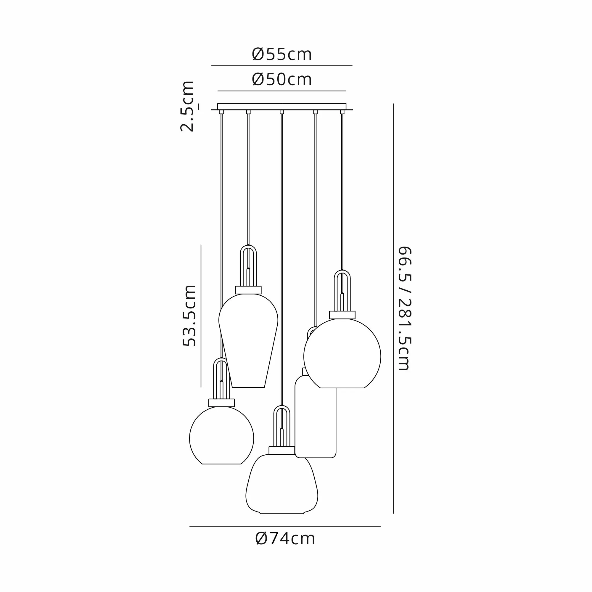 Cadiz 5Lt Cluster Pendant - Various Colours - Image 146