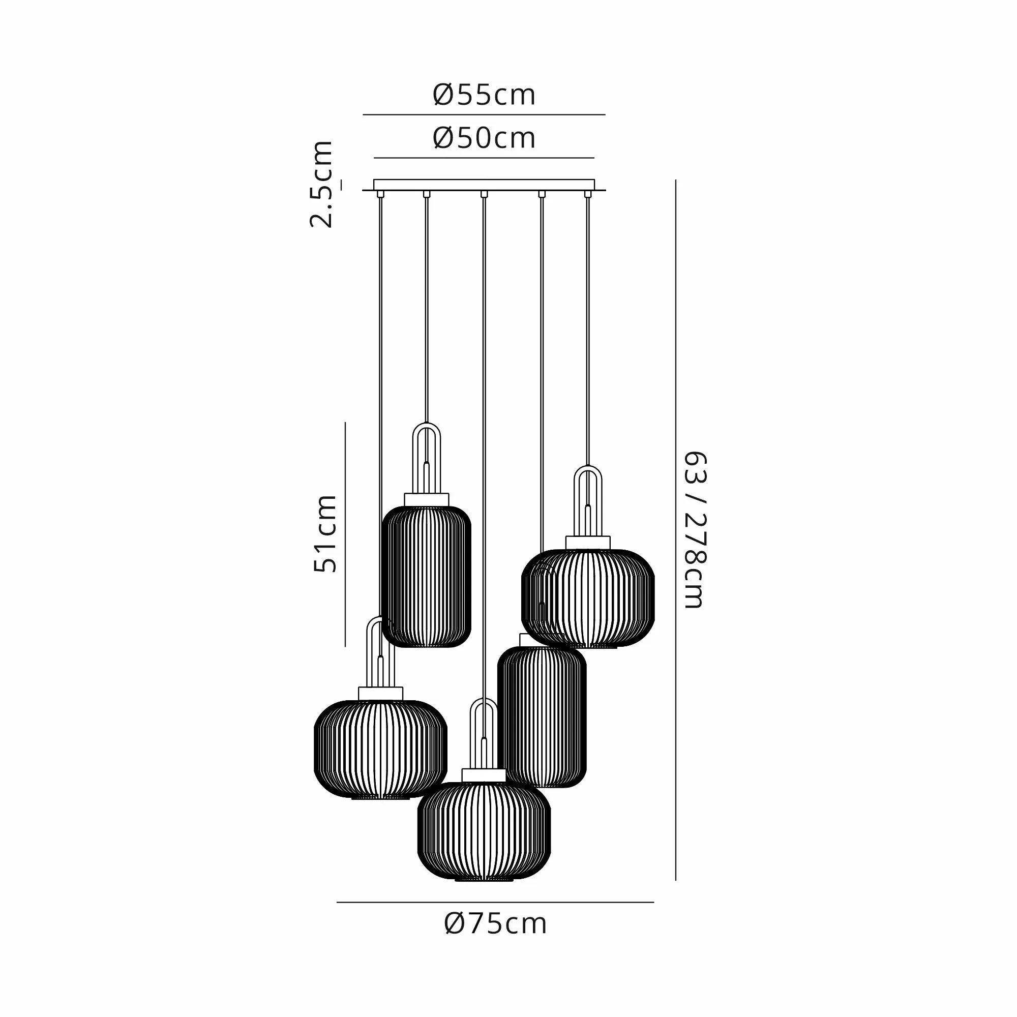 Cadiz 5Lt Cluster Pendant - Various Colours - Image 152