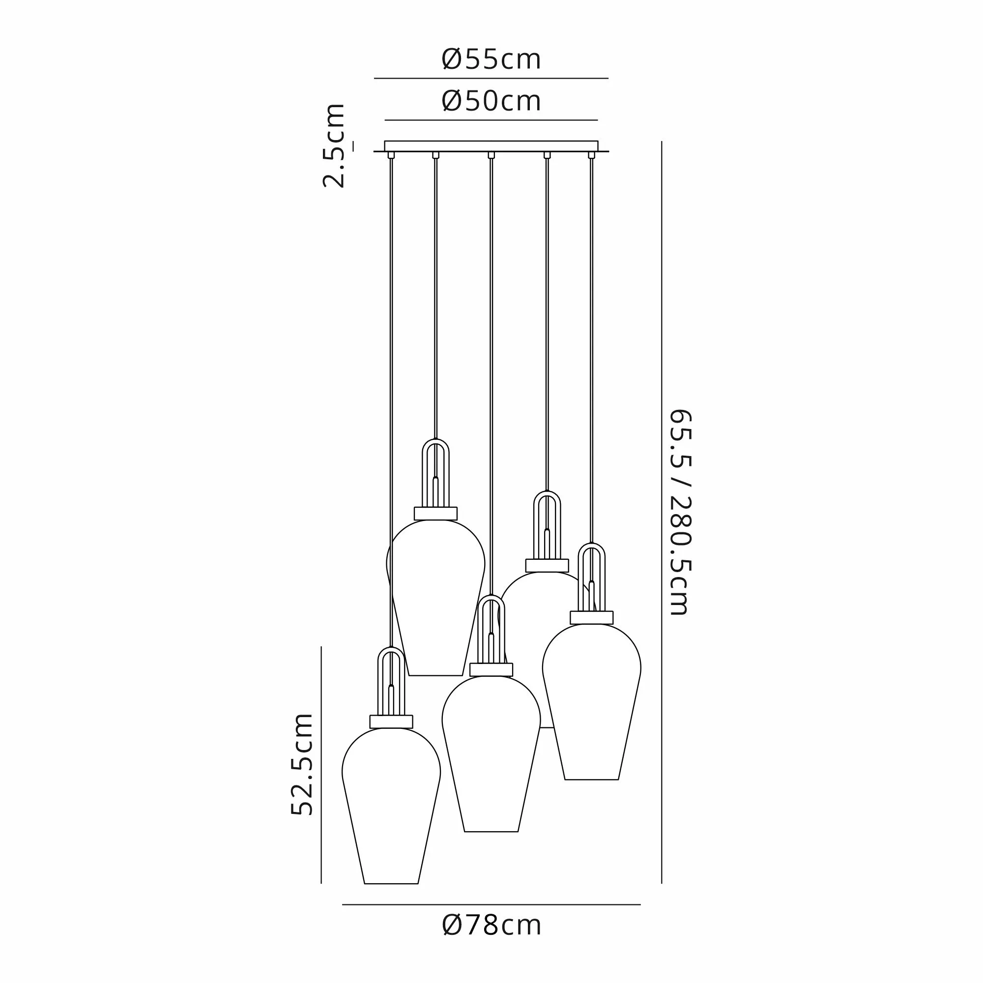 Cadiz 5Lt Cluster Pendant - Various Colours - Image 218