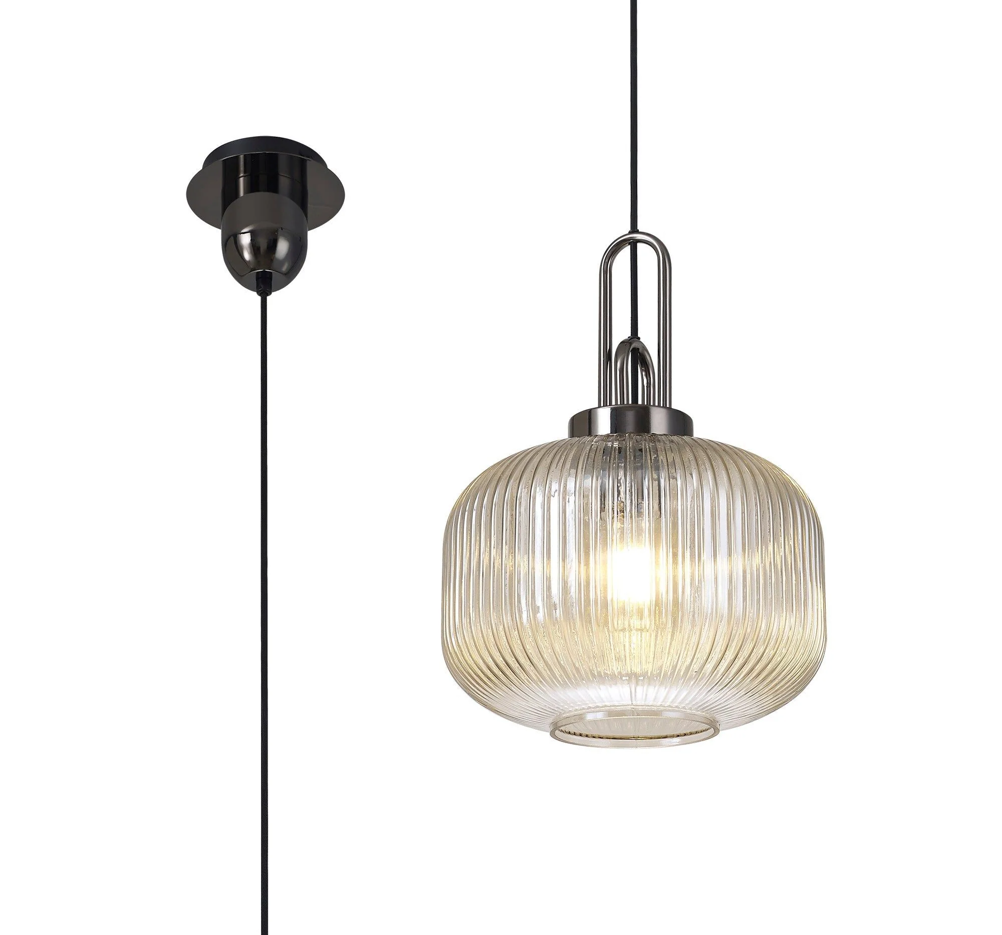 Cadiz 1 Light Pendant With 30cm Pumpkin Shaped Ribbed Glass - Various Colour Range - Image 21