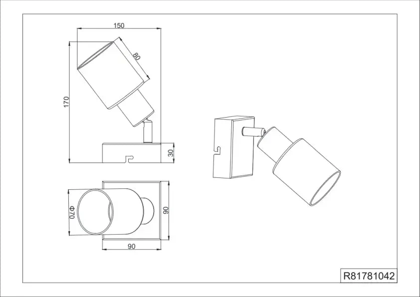 Cadiz Wall/Ceiling Spotlight - Anthracite - Image 5