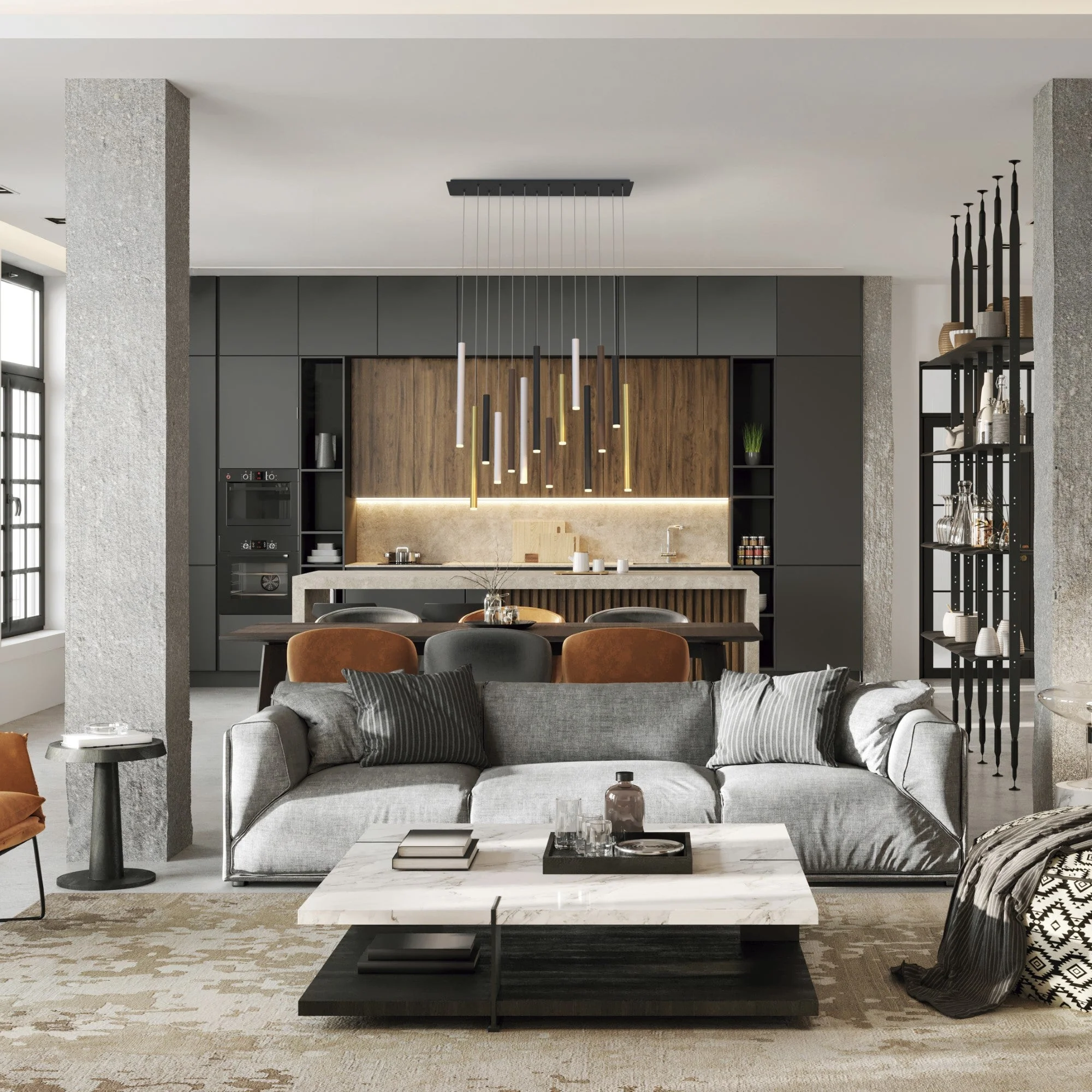 Cala 8Lt/14Lt Pendant  - Sand White/Sand Black/Gold/Rust Brown - Image 2