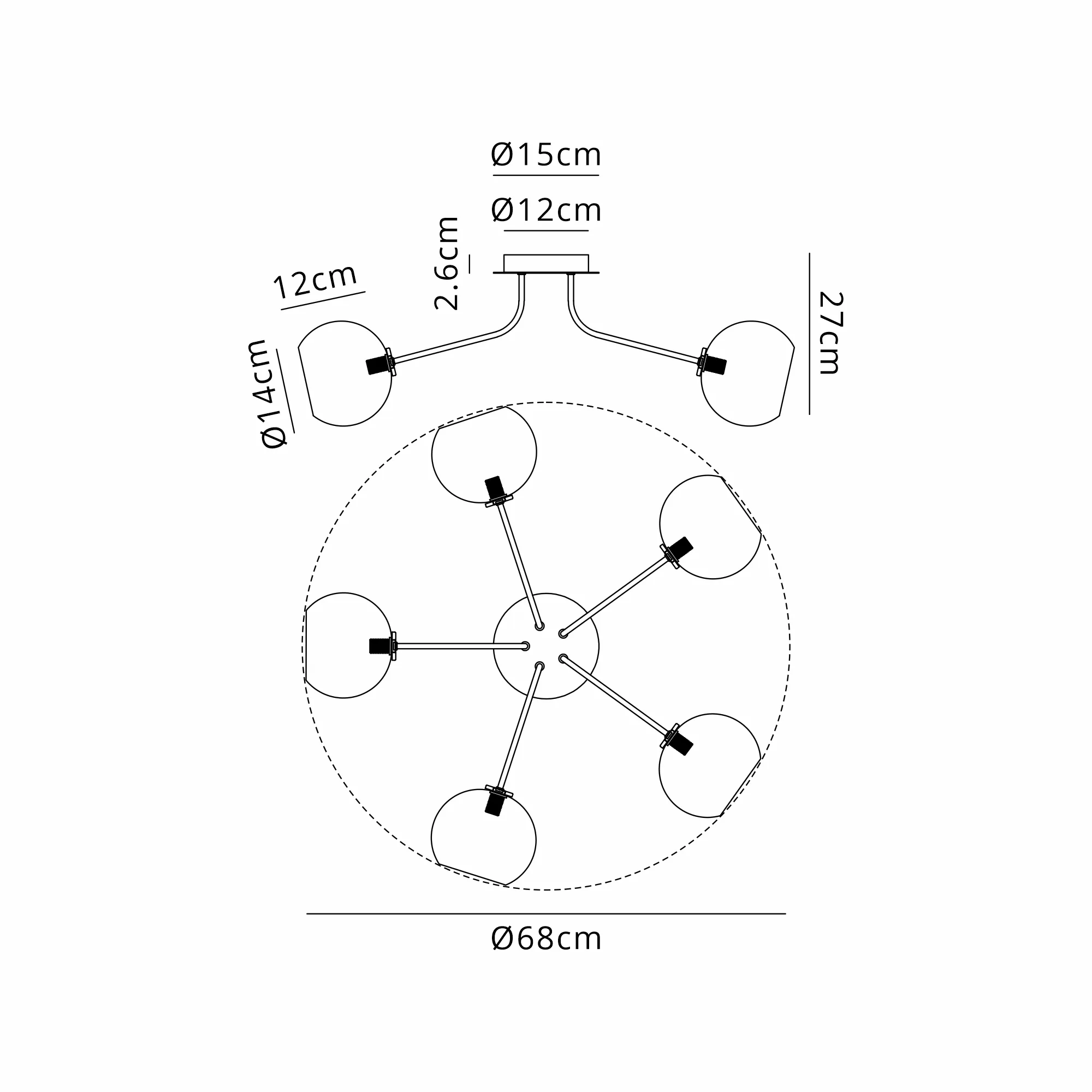 Caledon Semi Flush Light, 5 Light - Various Finishes - Image 33