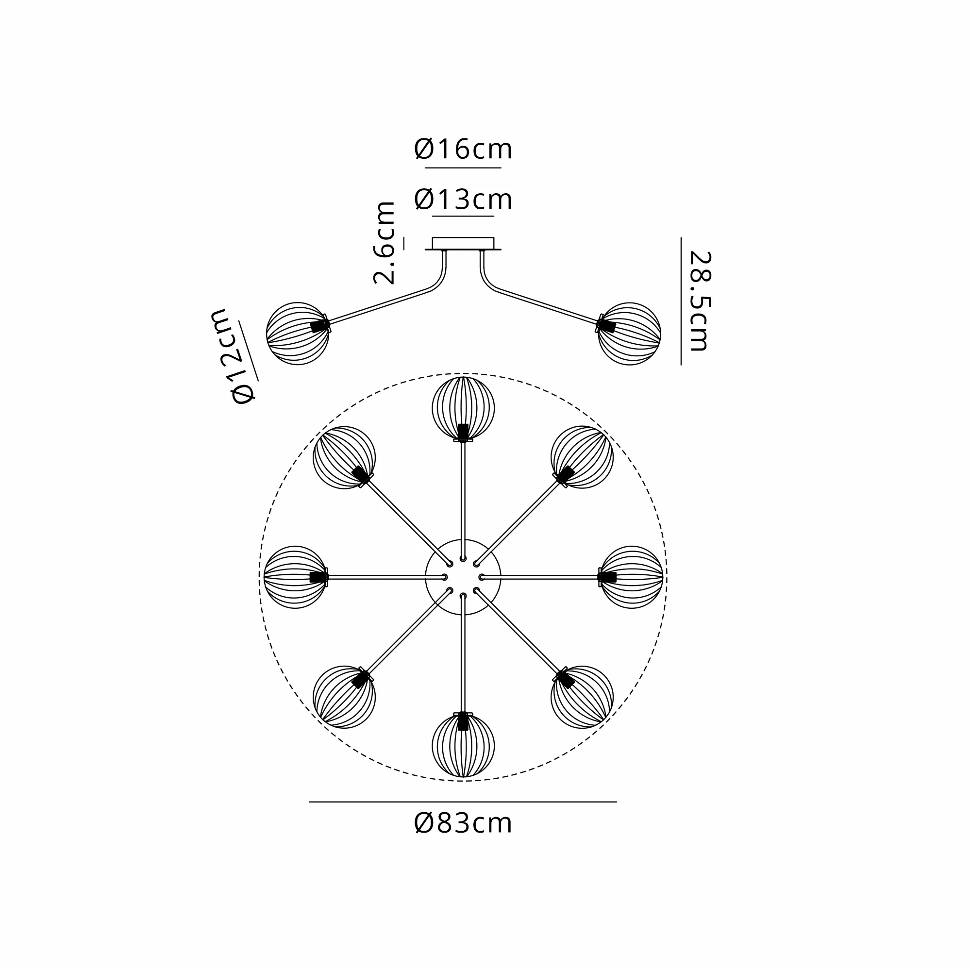 Caledon Semi Flush Light, 8 Light - Various Finishes - Image 21