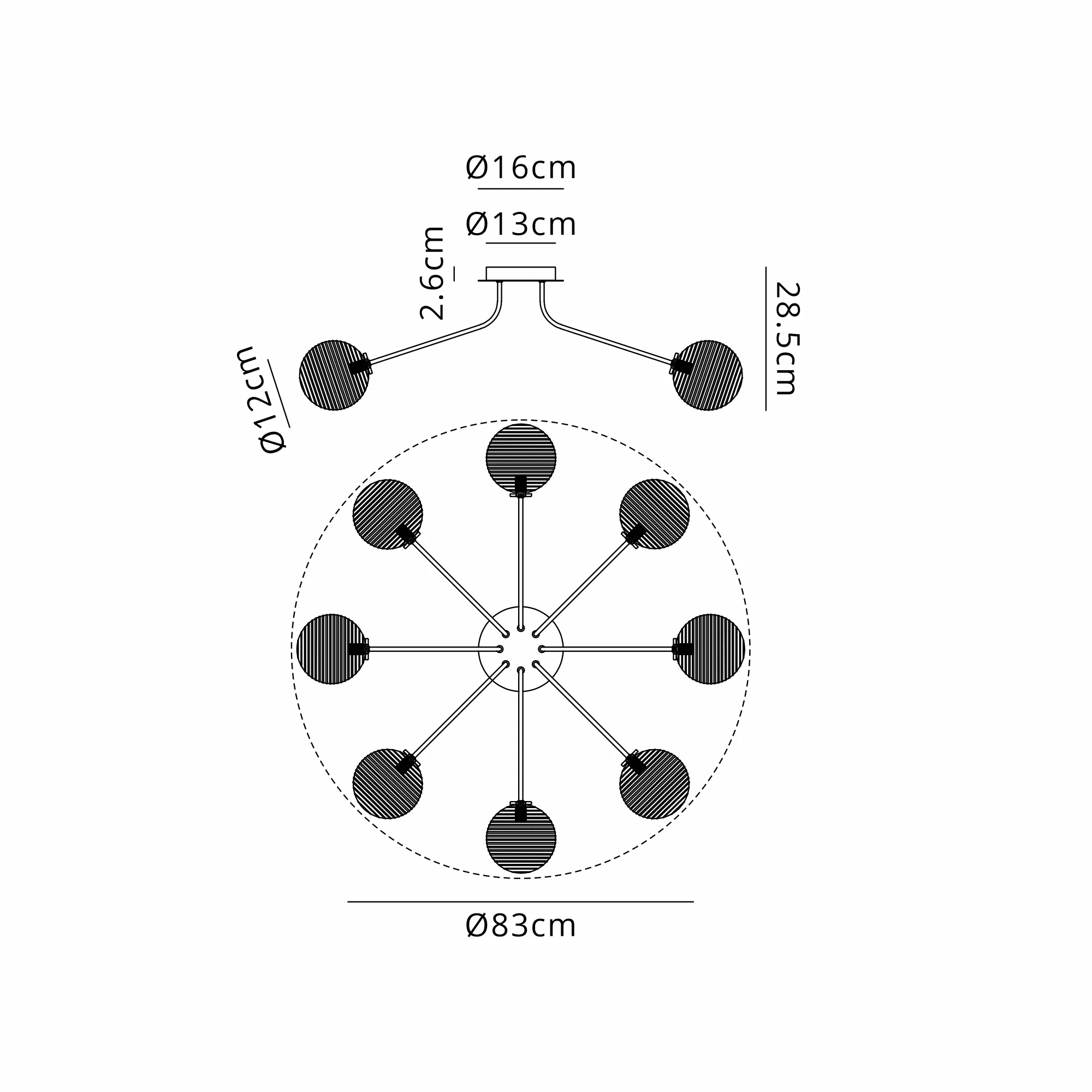 Caledon Semi Flush Light, 8 Light - Various Finishes - Image 22