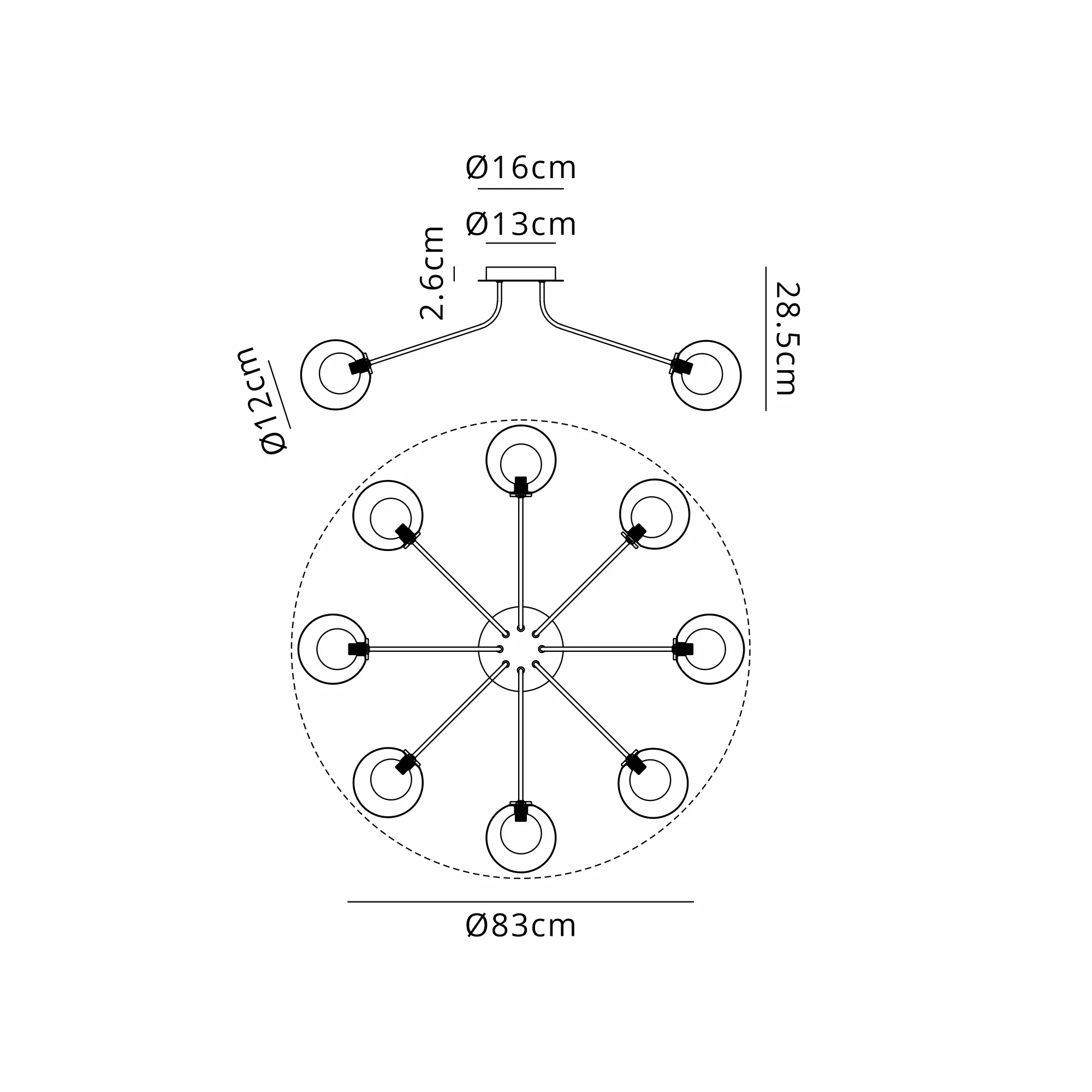 Caledon Semi Flush Light, 8 Light - Various Finishes - Image 23