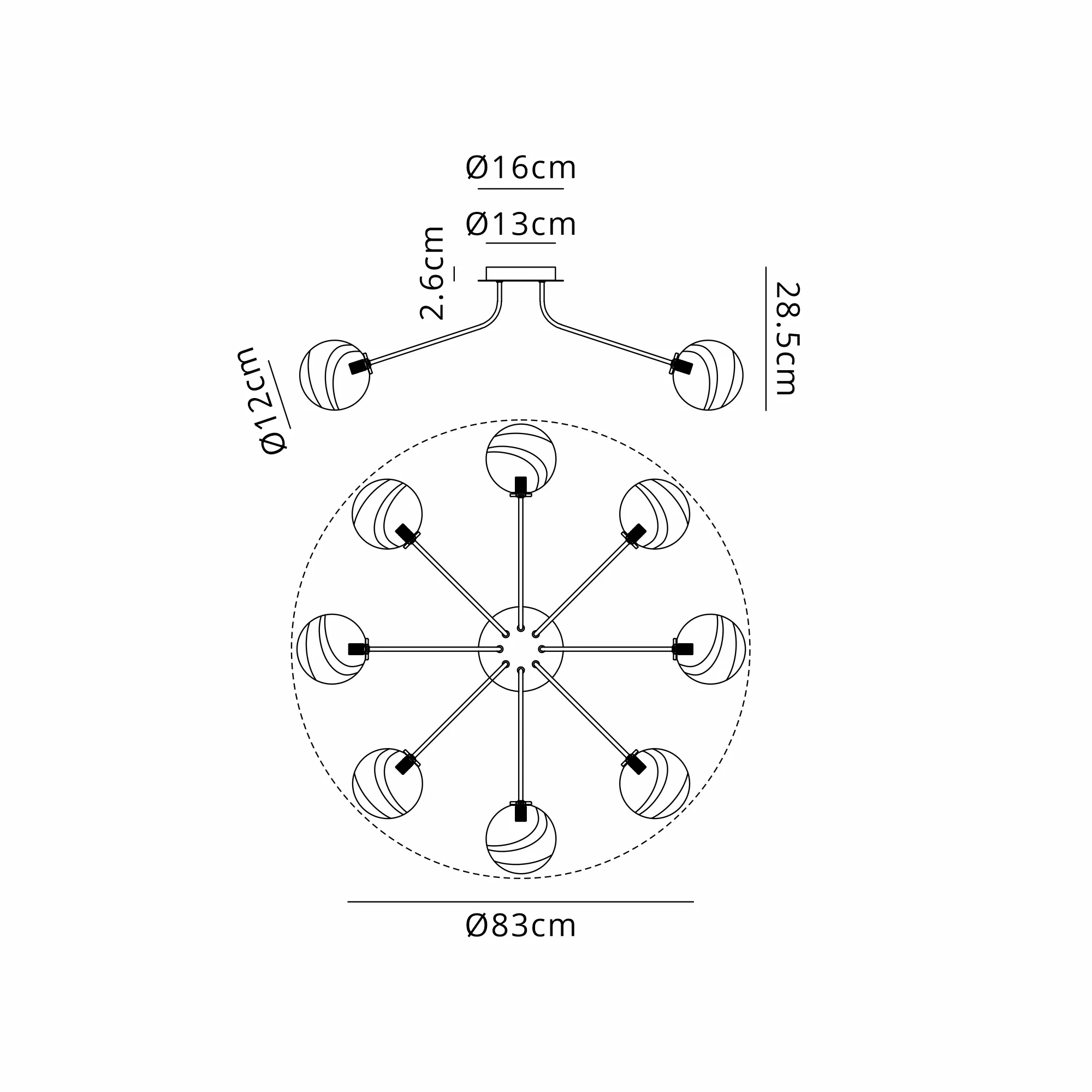 Caledon Semi Flush Light, 8 Light - Various Finishes - Image 29