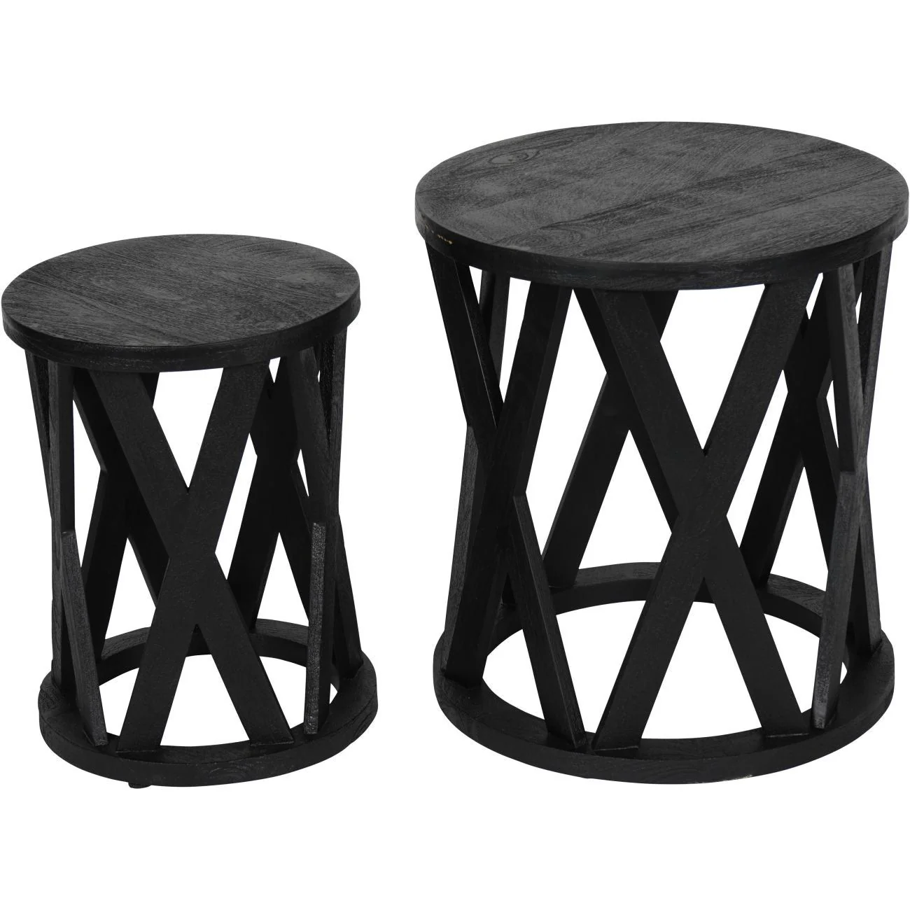 Cali Solid Wooden Set of 2 Nesting Side Tables in Black - Image 2