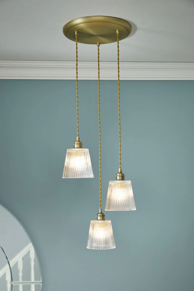 Callaghan 3 Light Pendant Antique Brass and Glass E14 - Image 3