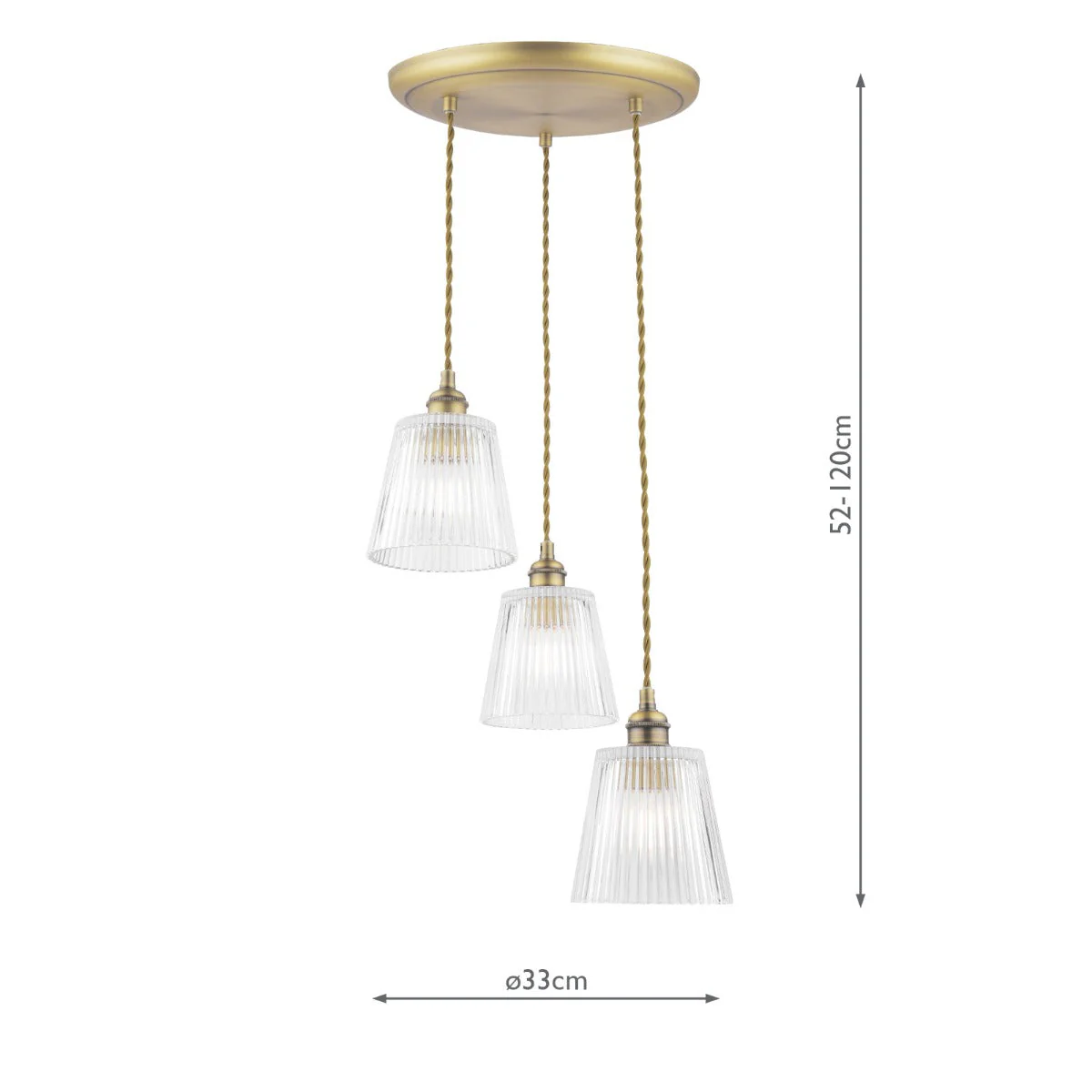 Callaghan 3 Light Pendant Antique Brass and Glass E14 - Image 5