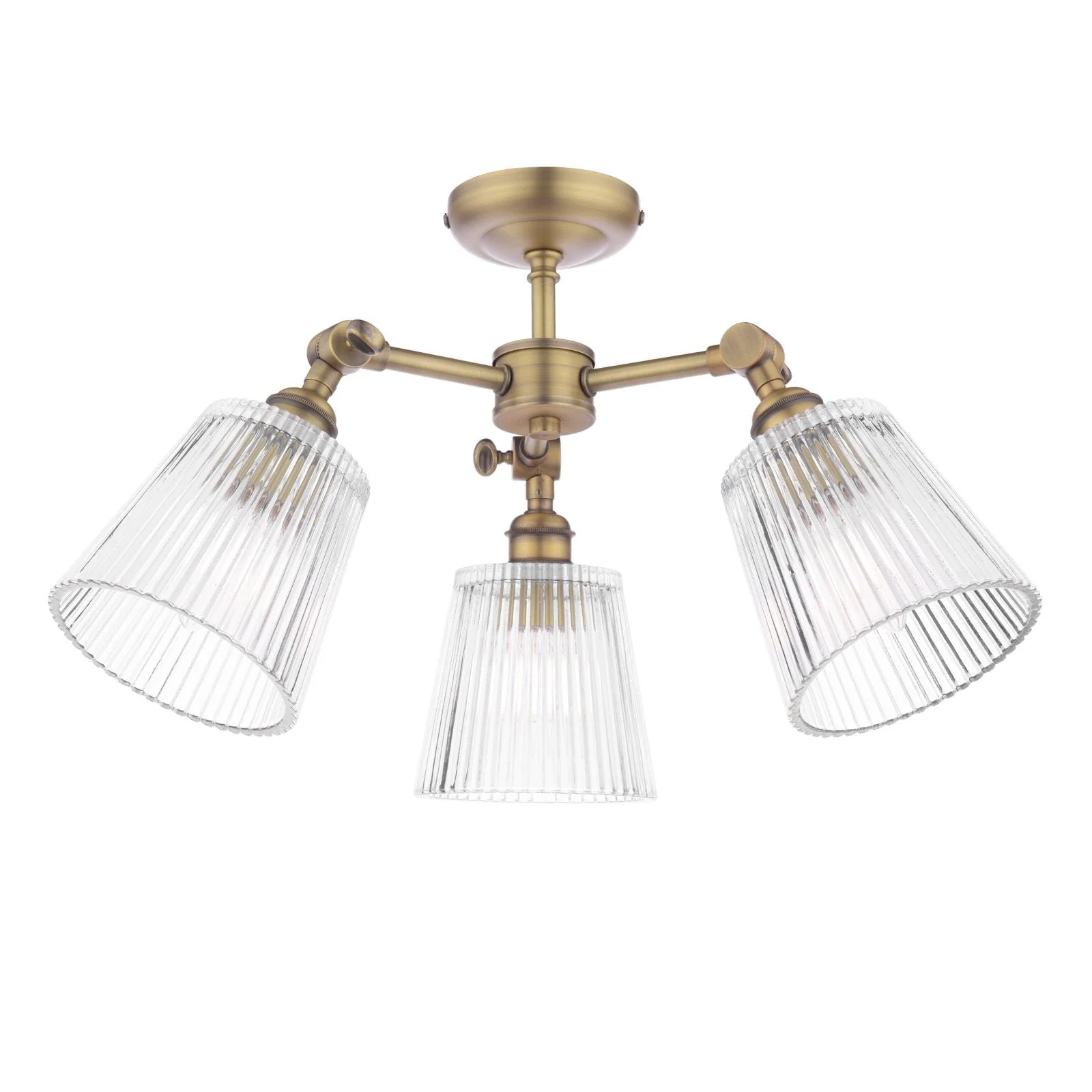 Callaghan 3 Light Semi-Flush Matt Antique Brass and Ribbed Glass - Image 2