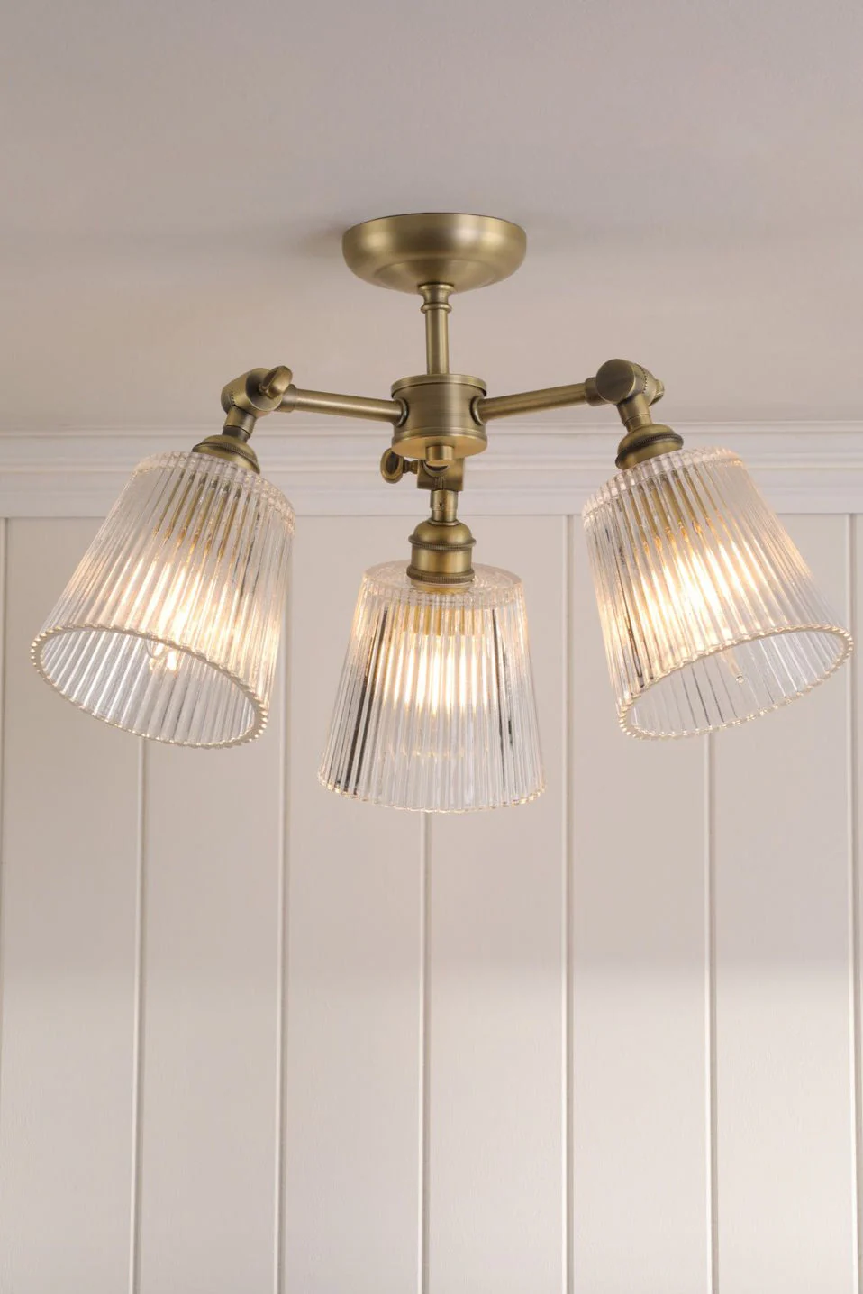 Callaghan 3 Light Semi-Flush Matt Antique Brass and Ribbed Glass - Image 5