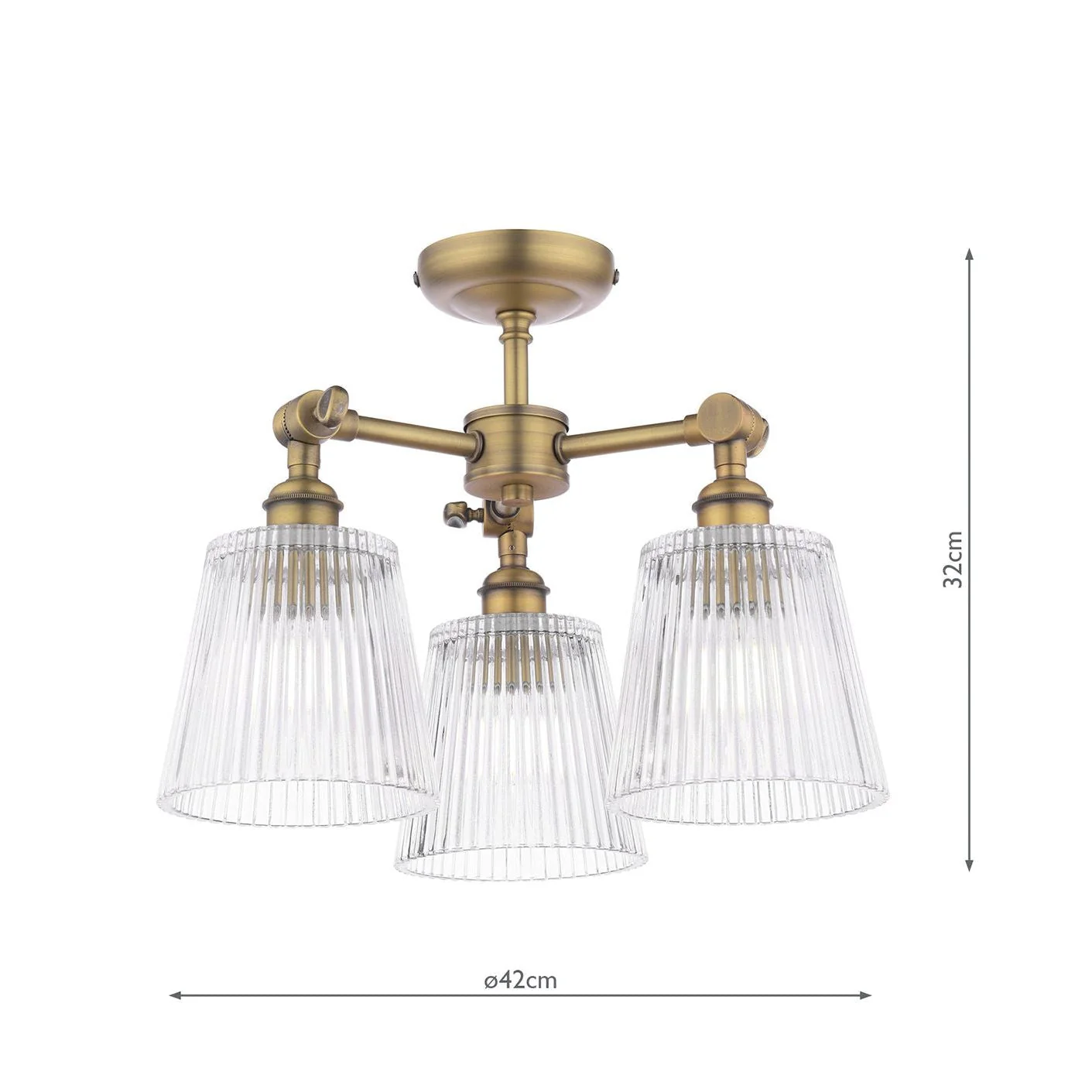 Callaghan 3 Light Semi-Flush Matt Antique Brass and Ribbed Glass - Image 6