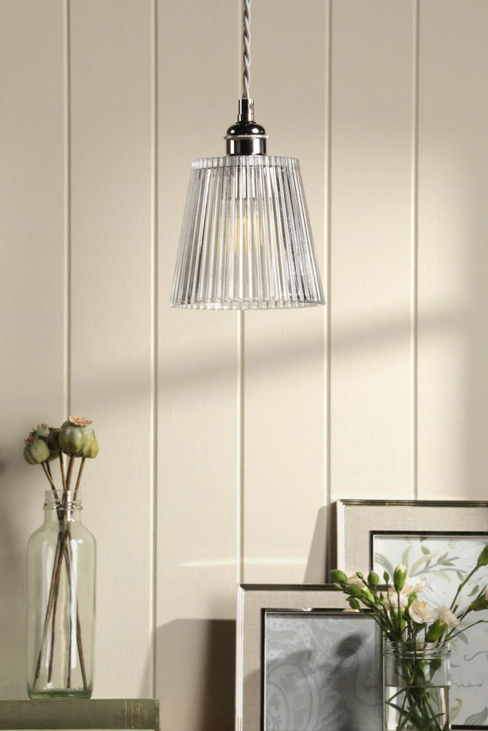 Callaghan Pendant Polished Nickel/Antique Brass and Ribbed Glass - Image 3