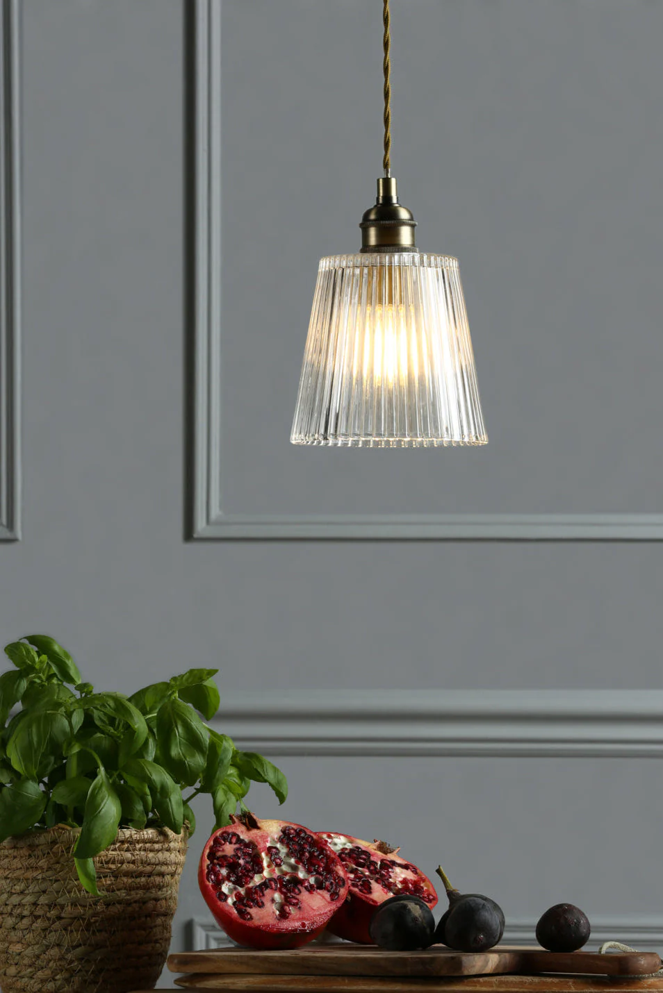 Callaghan Pendant Polished Nickel/Antique Brass and Ribbed Glass - Image 7