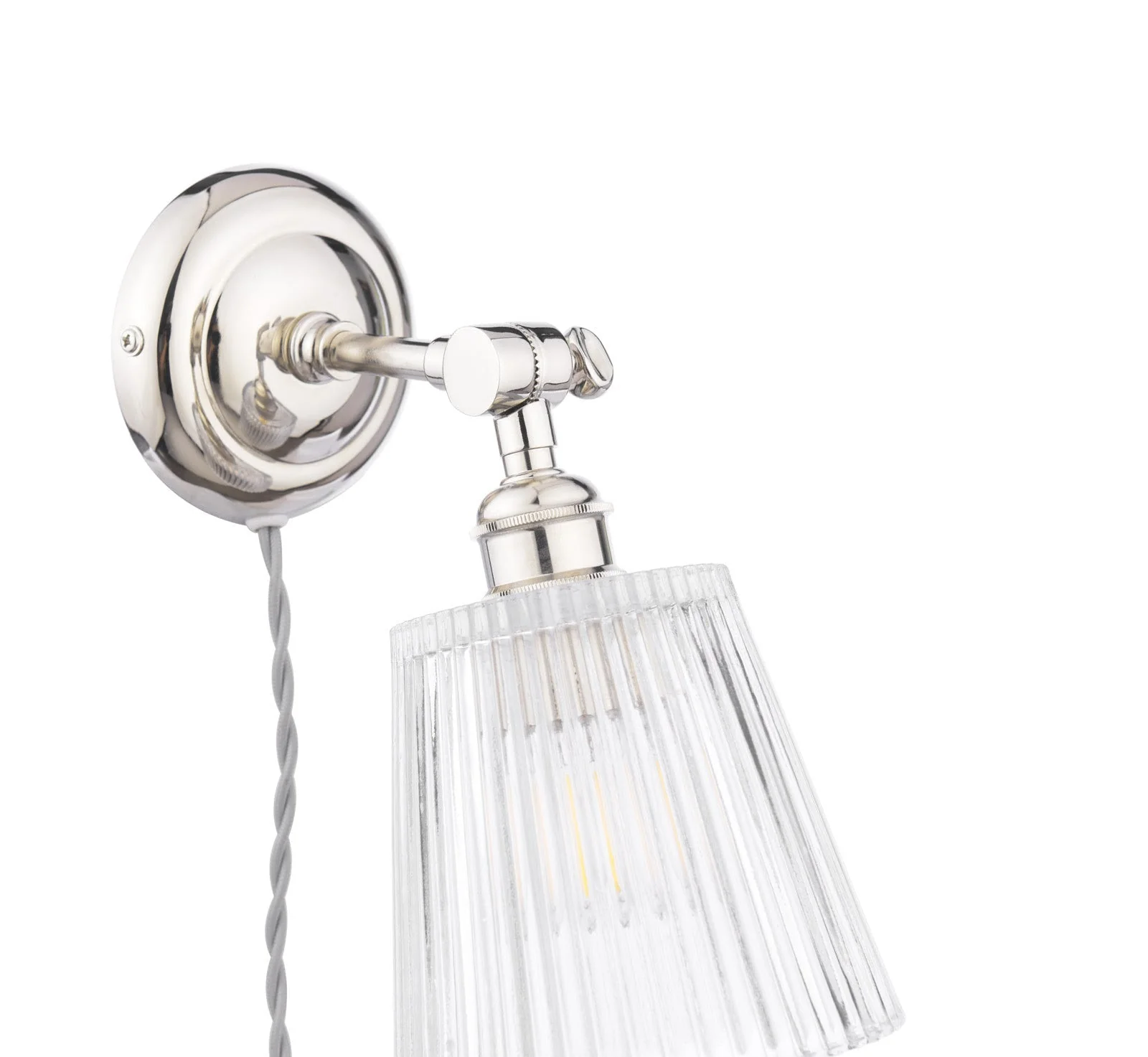 Callaghan Plugged Wall Light Polished Nickel/Antique Brass and Ribbed Glass E14 - Image 2