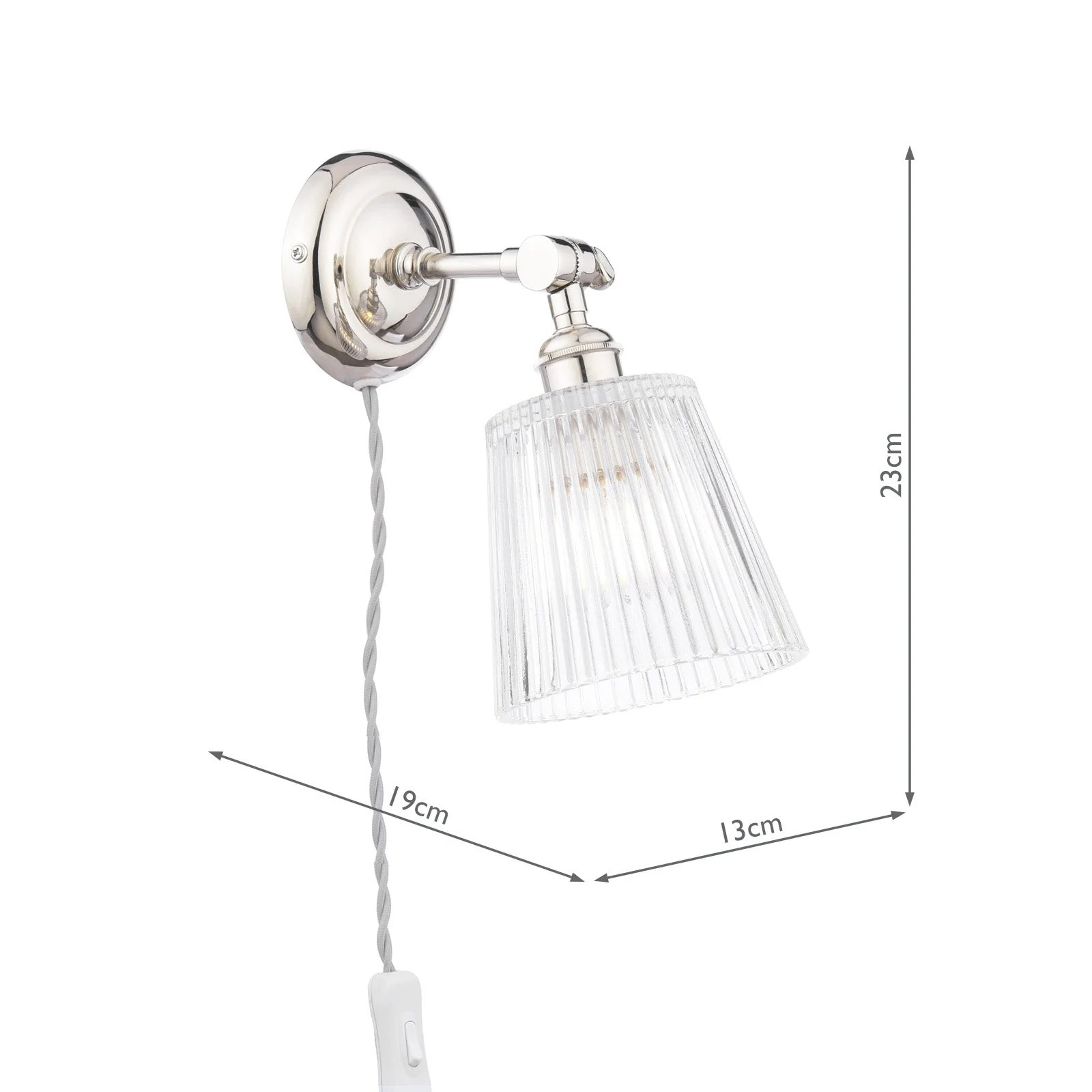 Callaghan Plugged Wall Light Polished Nickel/Antique Brass and Ribbed Glass E14 - Image 4