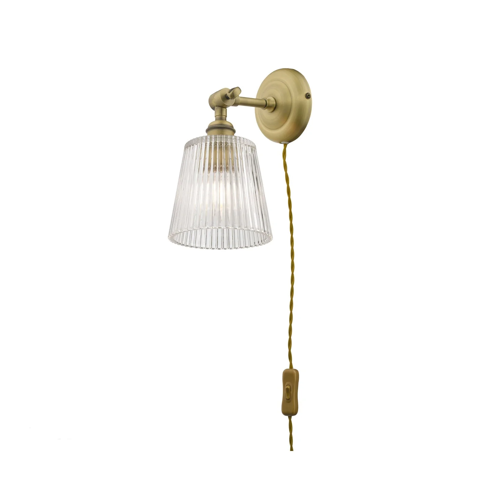 Callaghan Plugged Wall Light Polished Nickel/Antique Brass and Ribbed Glass E14 - Image 5