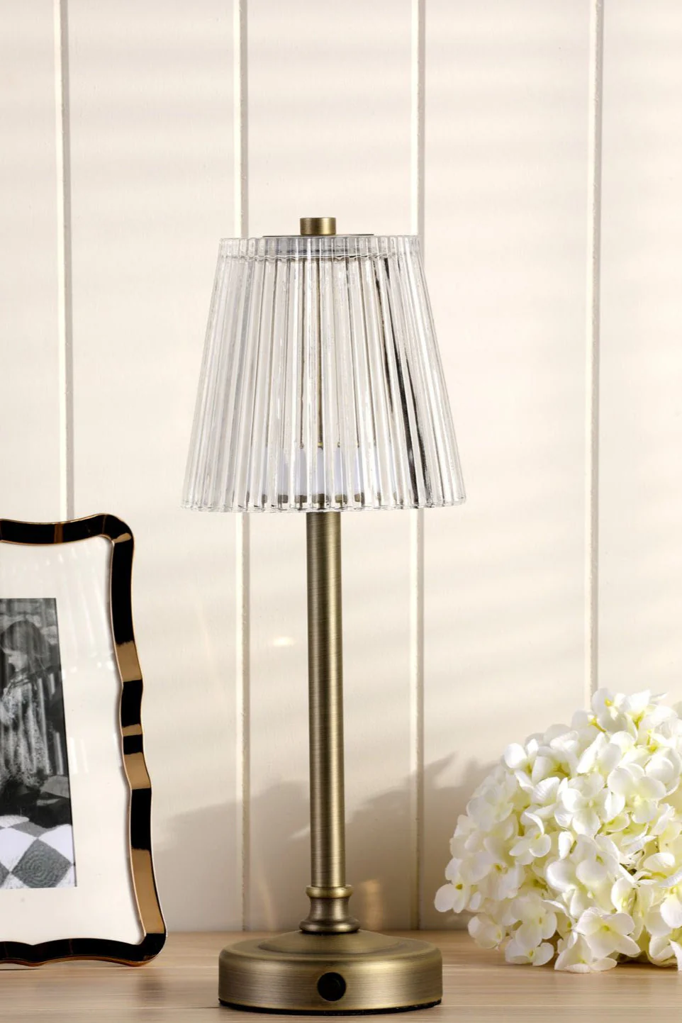 Callaghan Table Lamp Matt Antique Brass/ Polished Nickel and Ribbed Glass LED - Image 4
