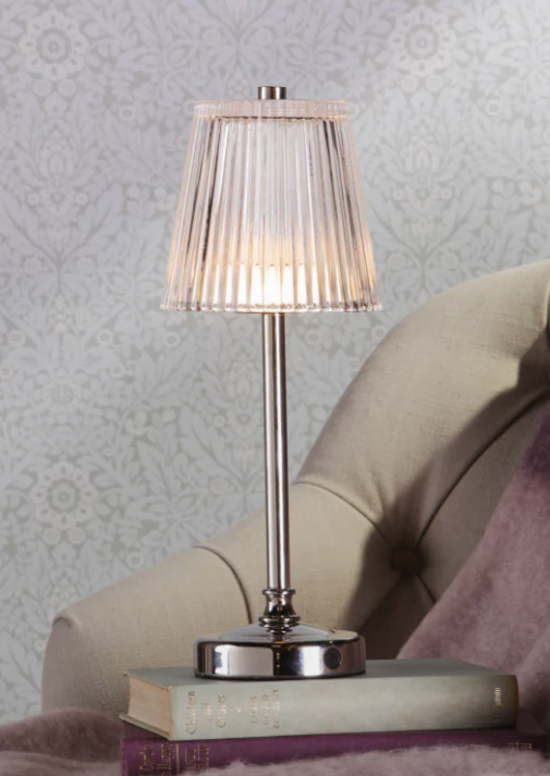 Callaghan Table Lamp Matt Antique Brass/ Polished Nickel and Ribbed Glass LED - Image 8